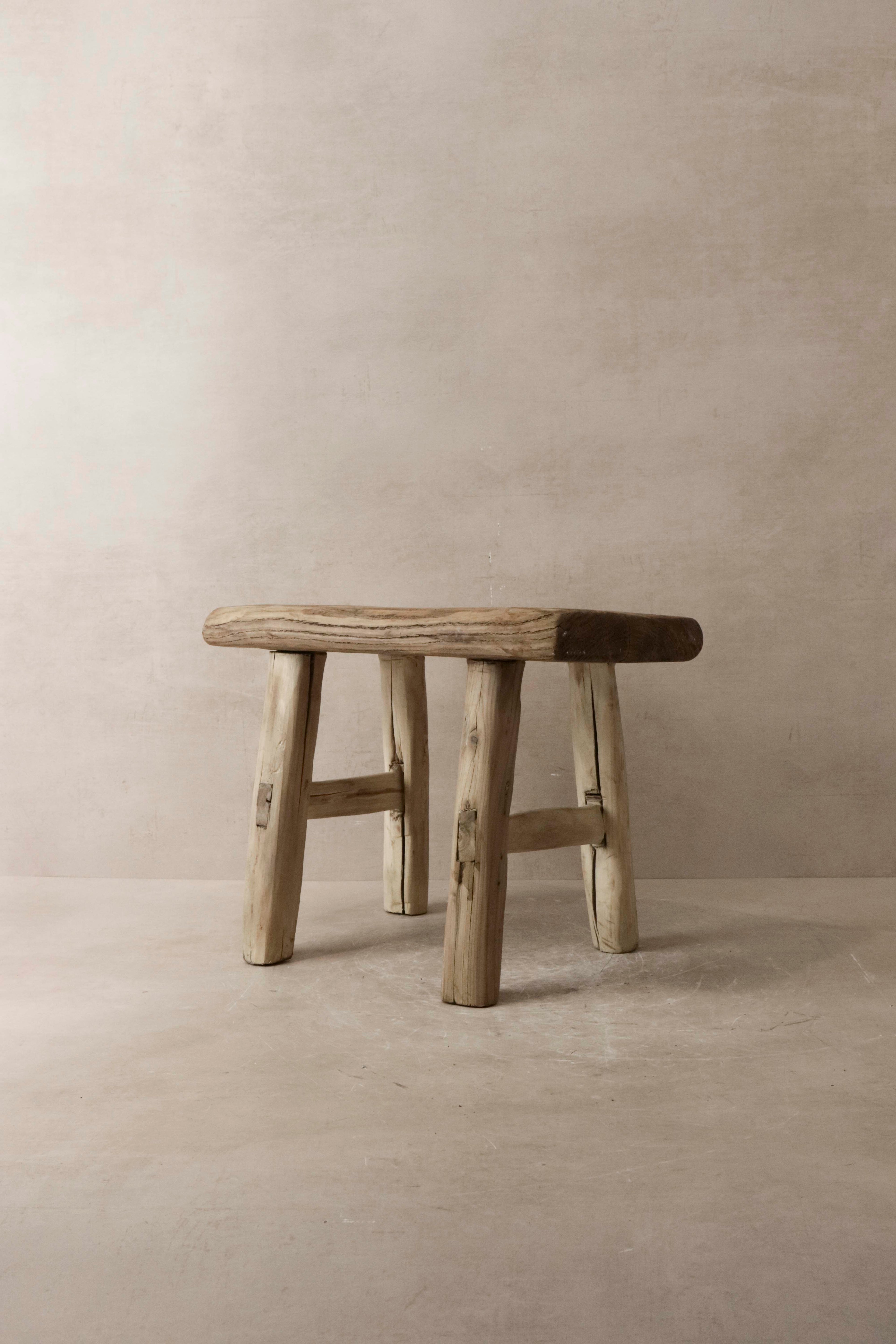 Vintage Rustic Elm Wood Stool - Small - No 11