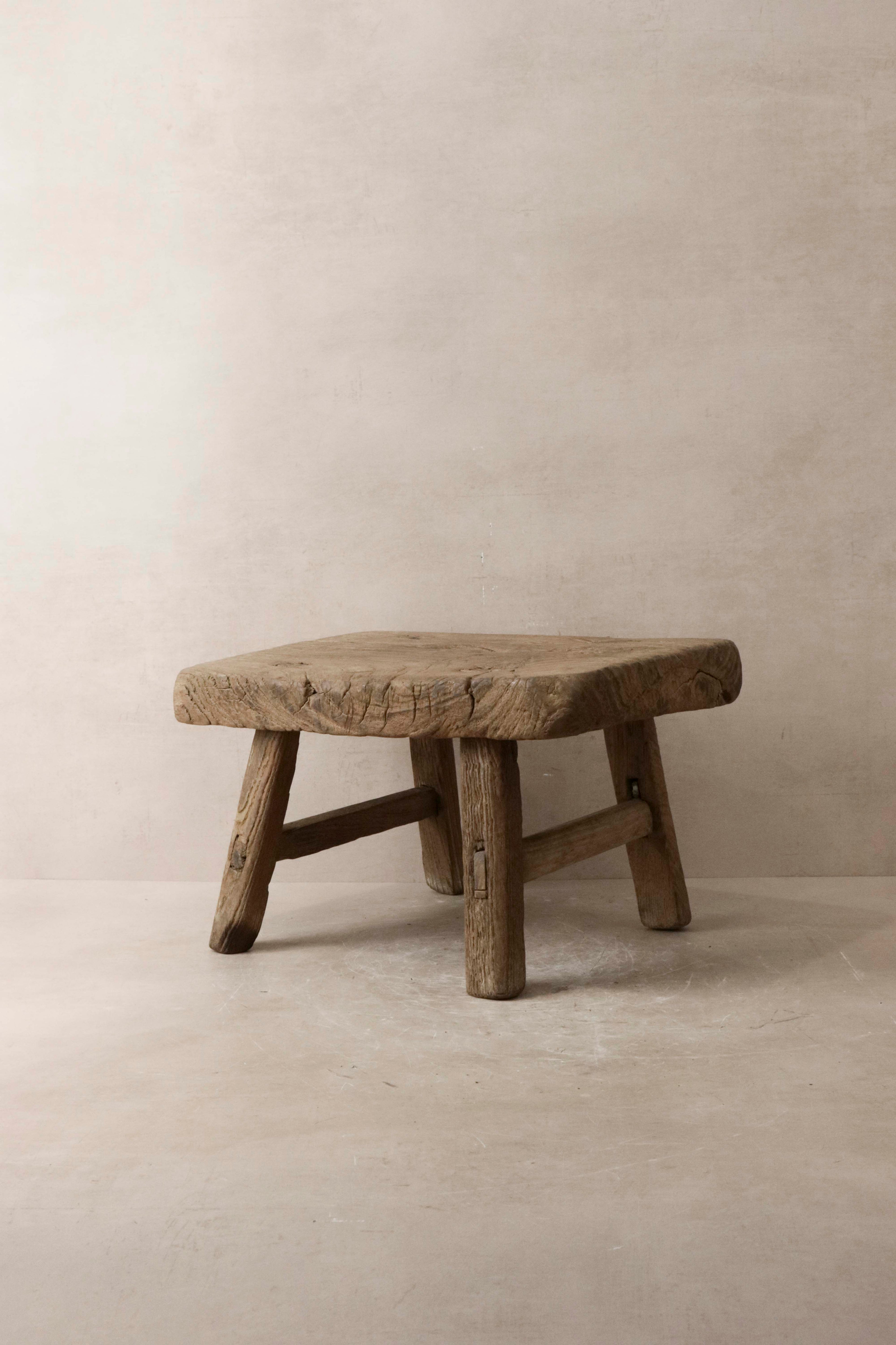 Vintage Rustic Elm Wood Stool - Small - No 12