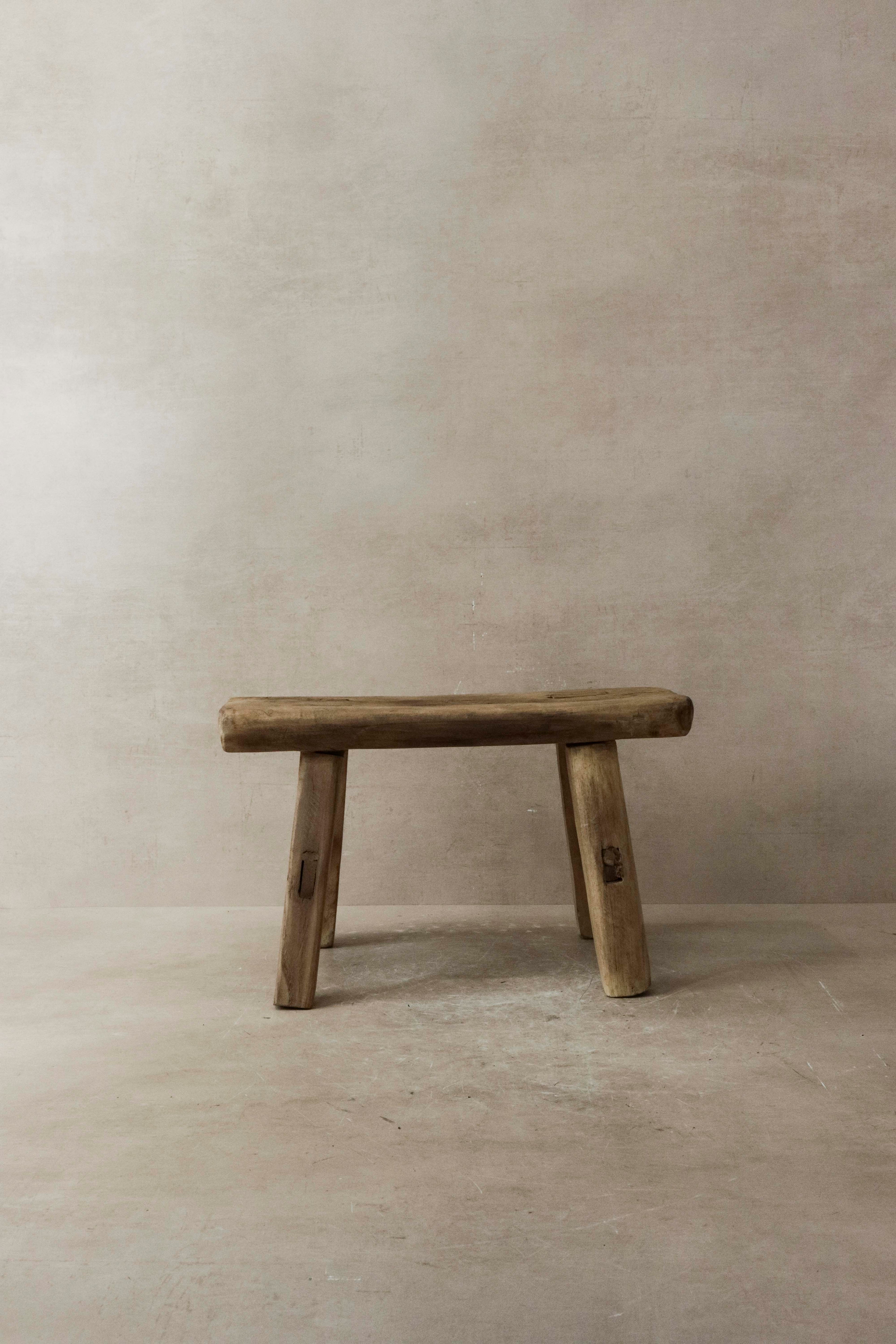 Vintage Rustic Elm Wood Stool - Small - No 13