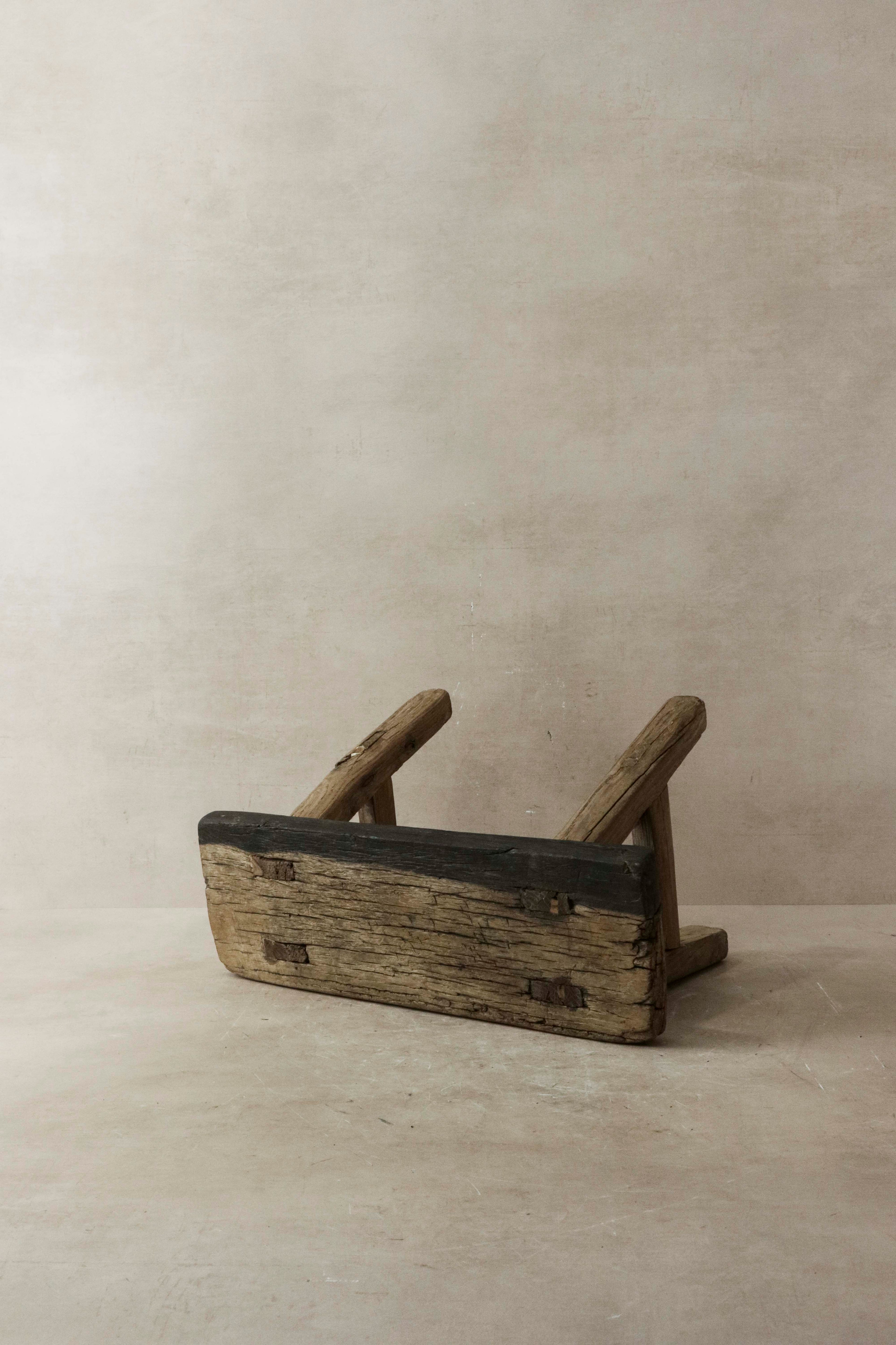 Vintage Rustic Elm Wood Stool - Small - No 14