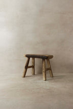 Vintage Rustic Elm Wood Stool - Small - No 15