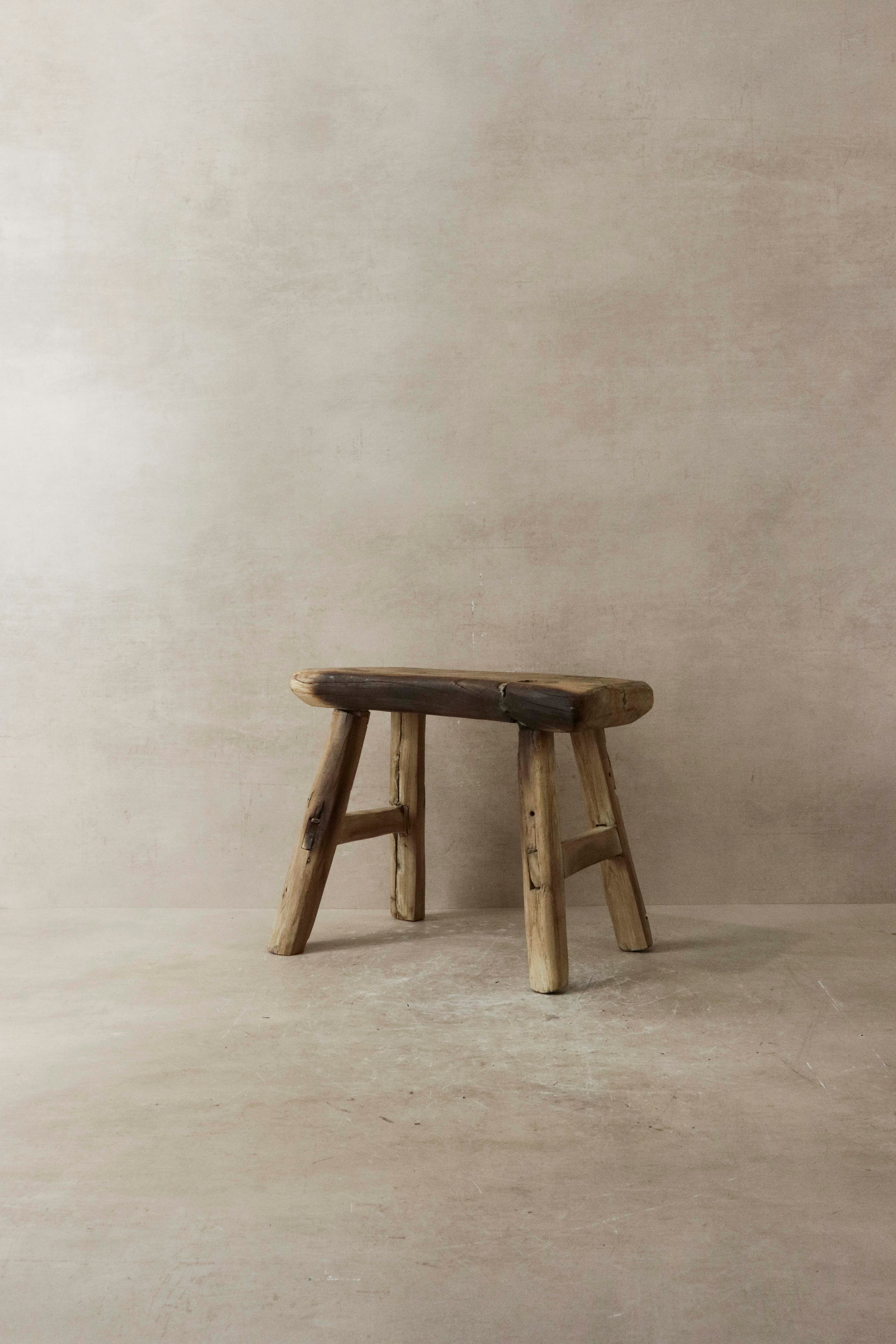 Vintage Rustic Elm Wood Stool - Small - No 15
