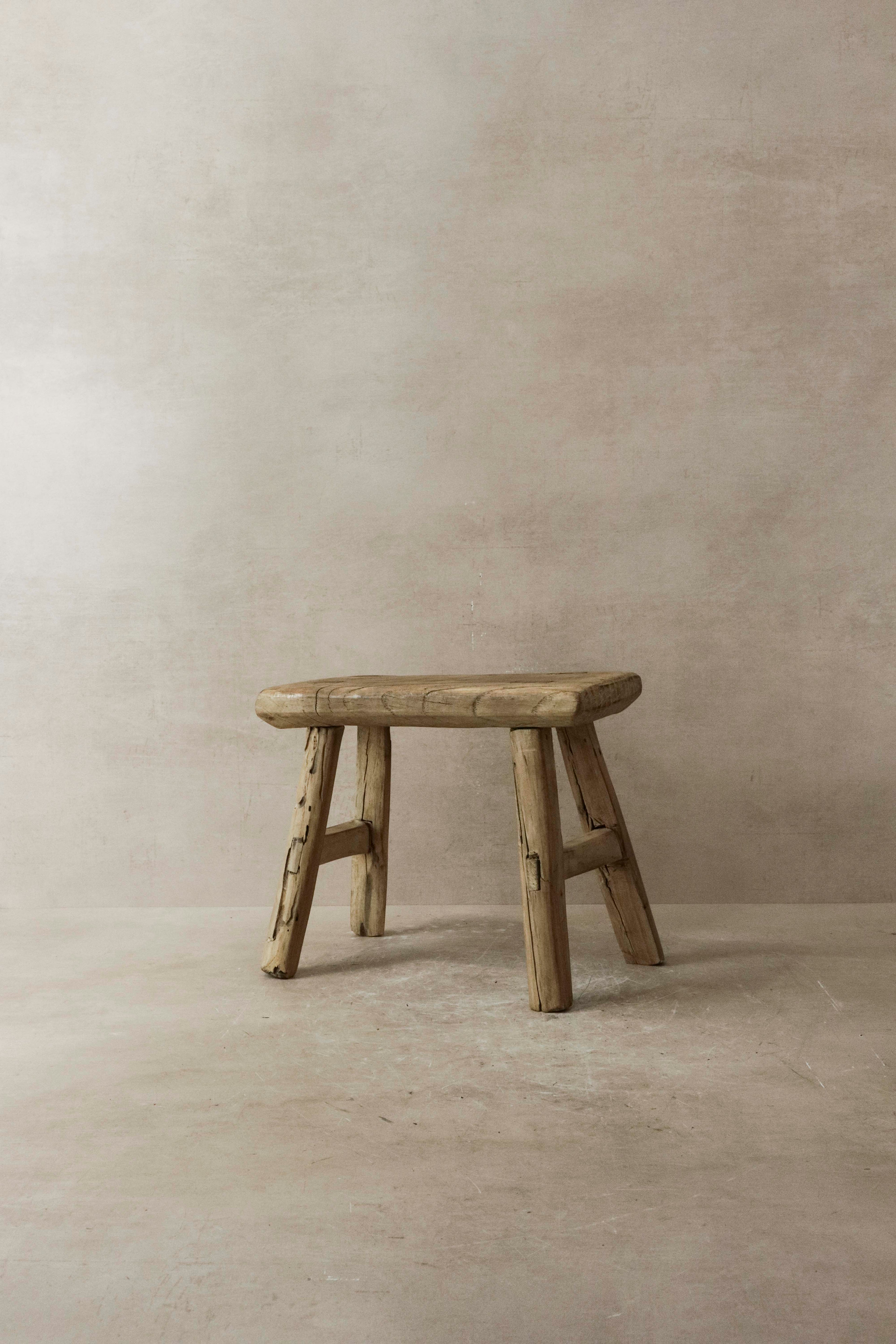 Vintage Rustic Elm Wood Stool - Small - No 15