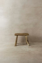 Vintage Rustic Elm Wood Stool - Small - No 16