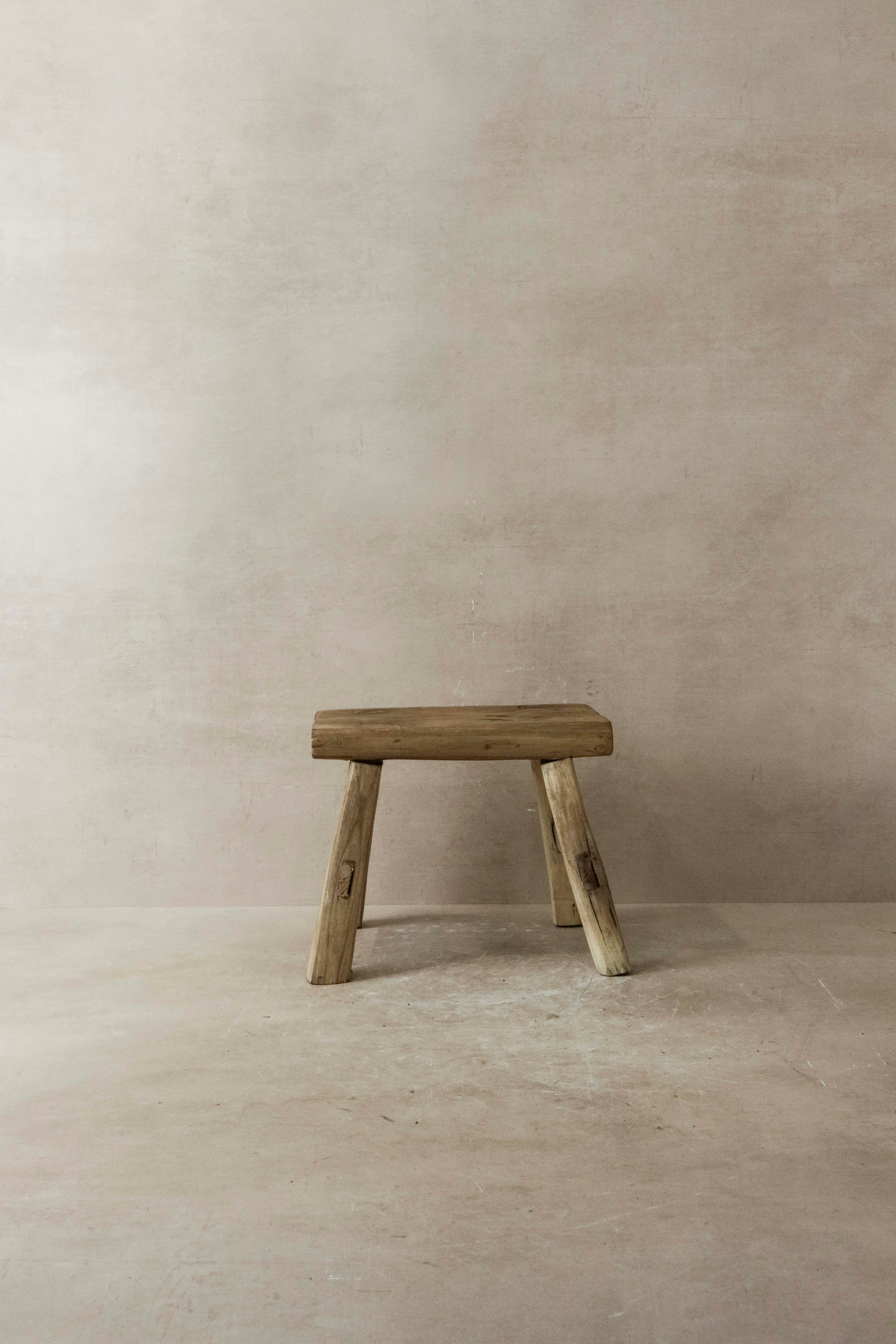 Vintage Rustic Elm Wood Stool - Small - No 16