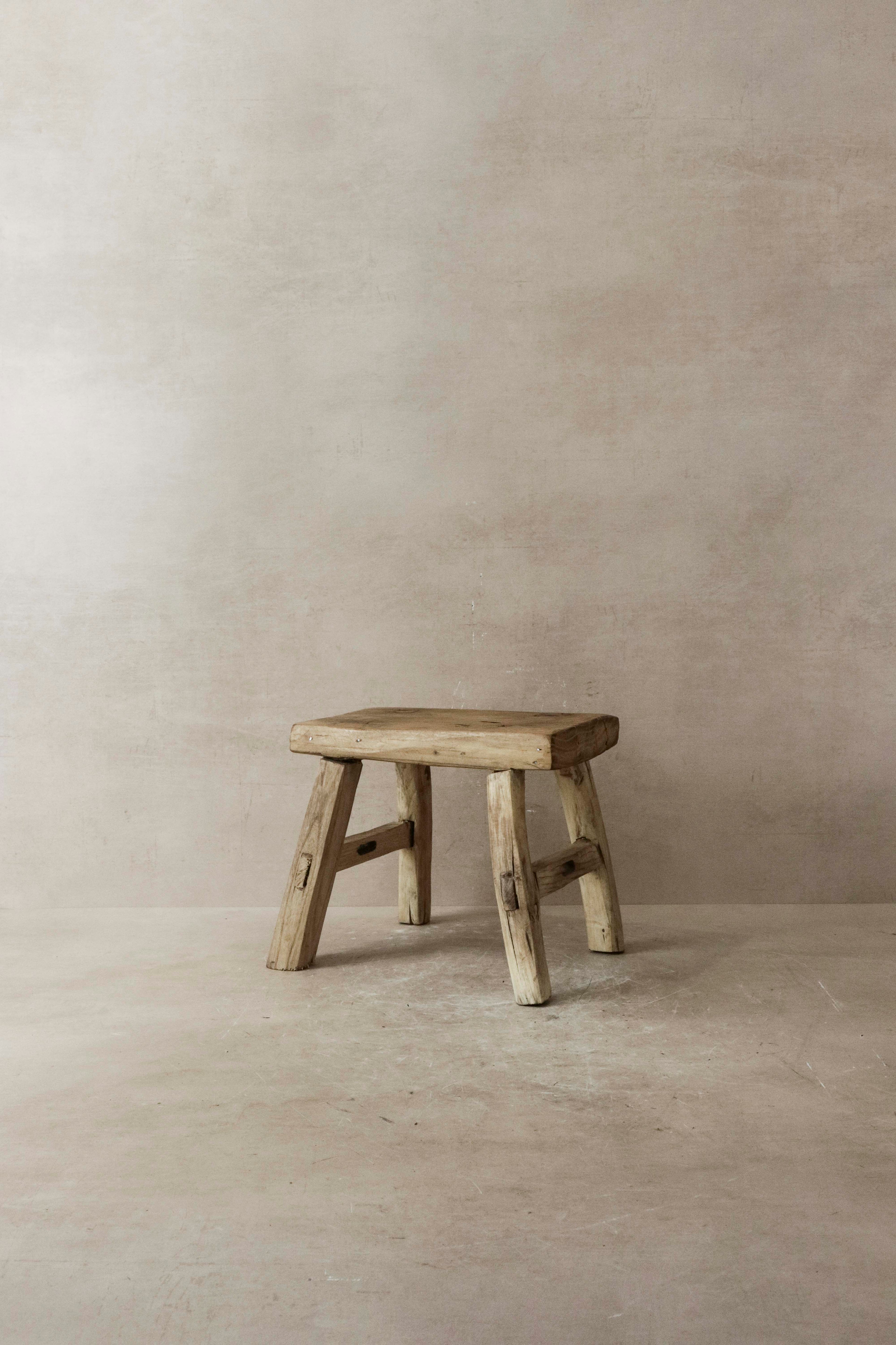 Vintage Rustic Elm Wood Stool - Small - No 16