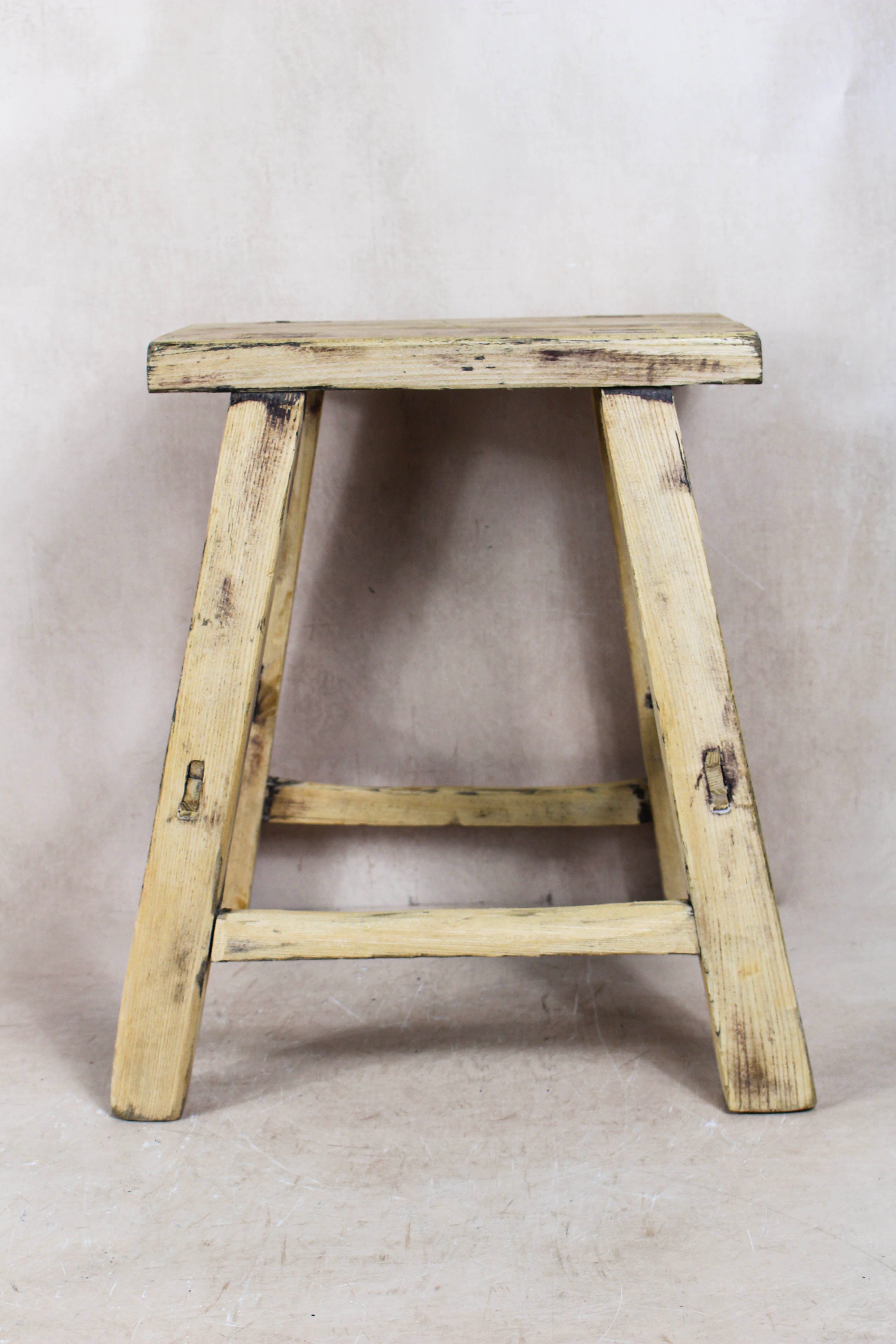 Vintage Rustic Elm Wood Stool - Medium - No 78