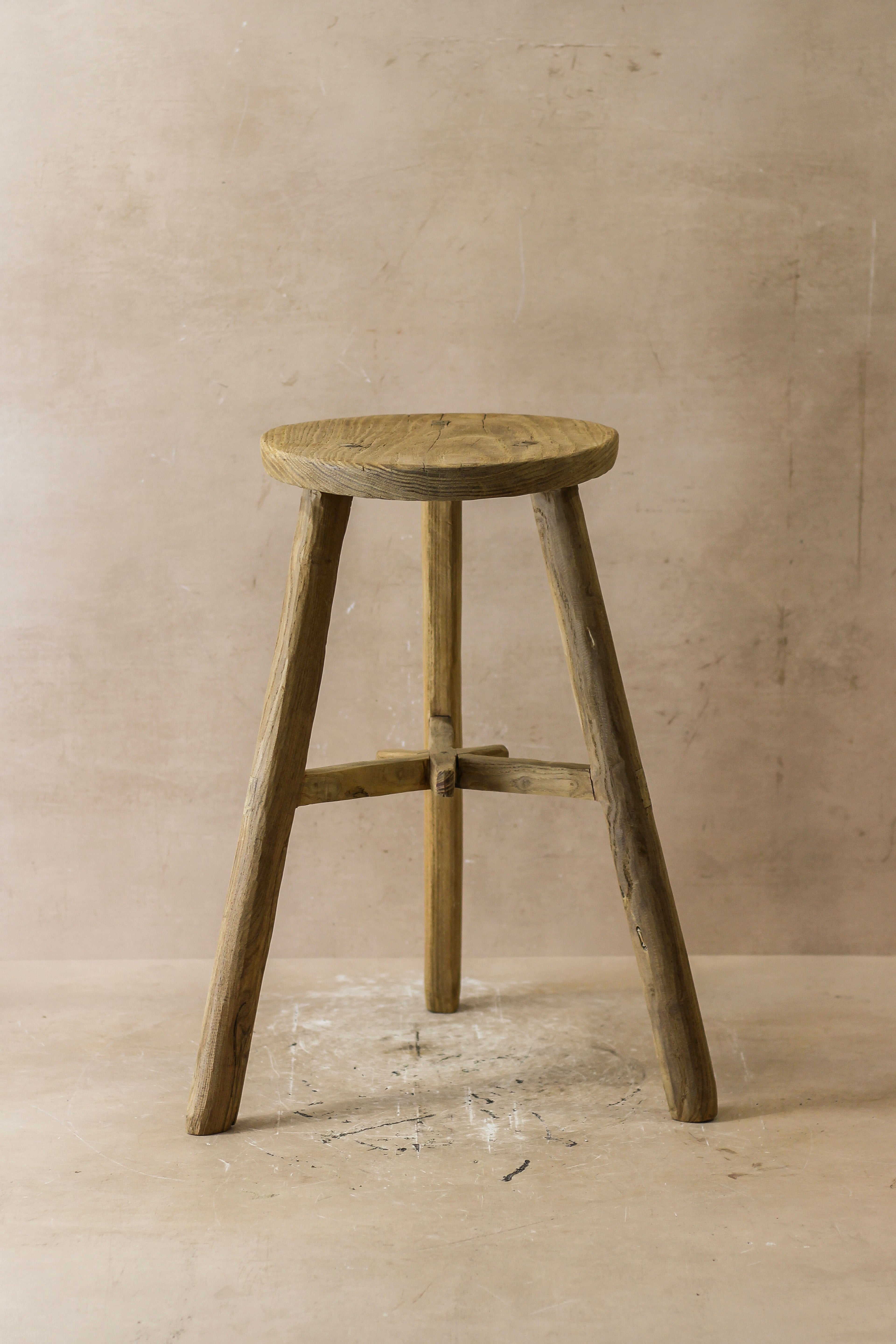 Vintage Rustic Elm Wood Stool - Round - No 41