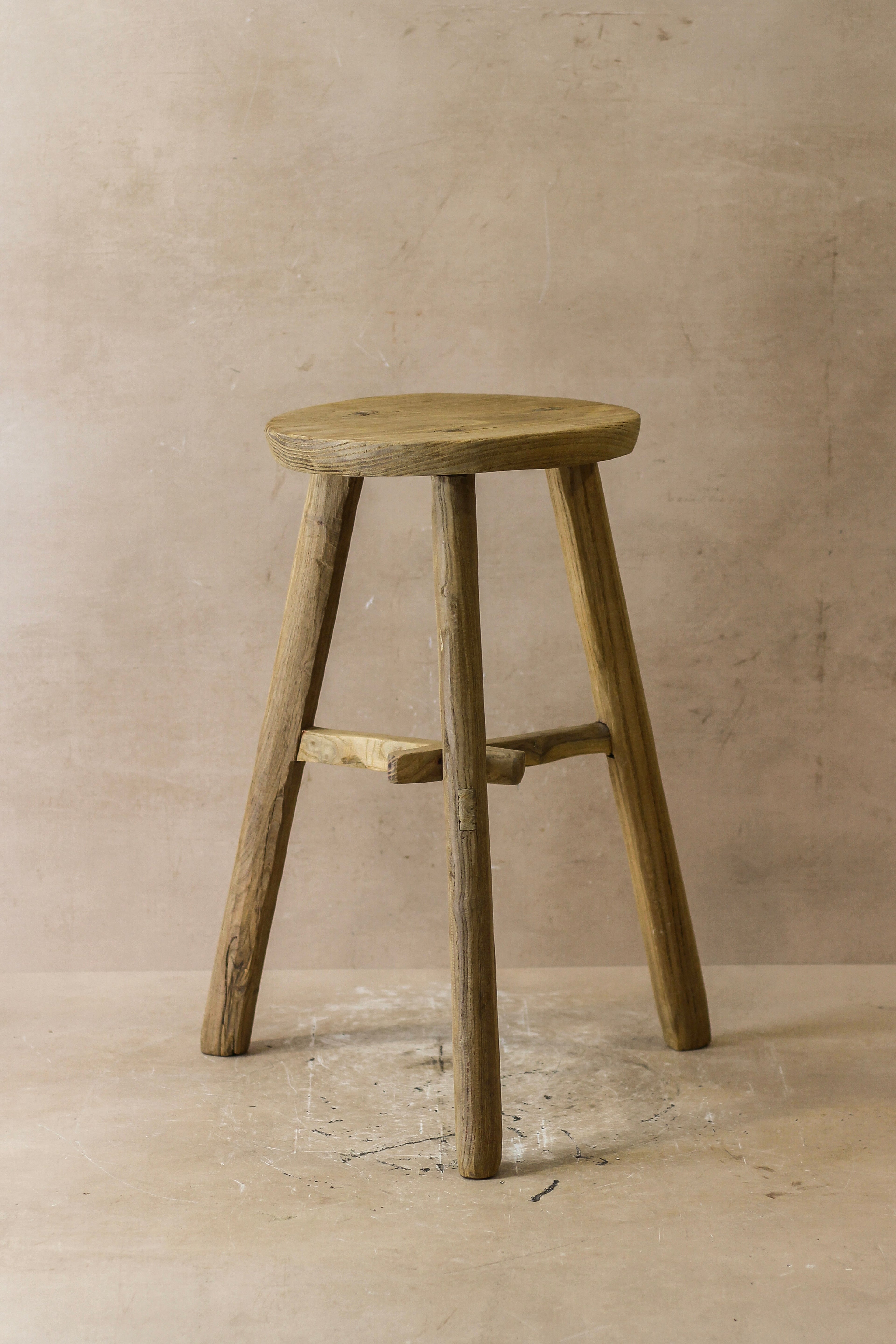 Vintage Rustic Elm Wood Stool - Round - No 41