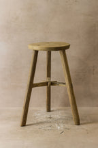 Vintage Rustic Elm Wood Stool - Round - No 41