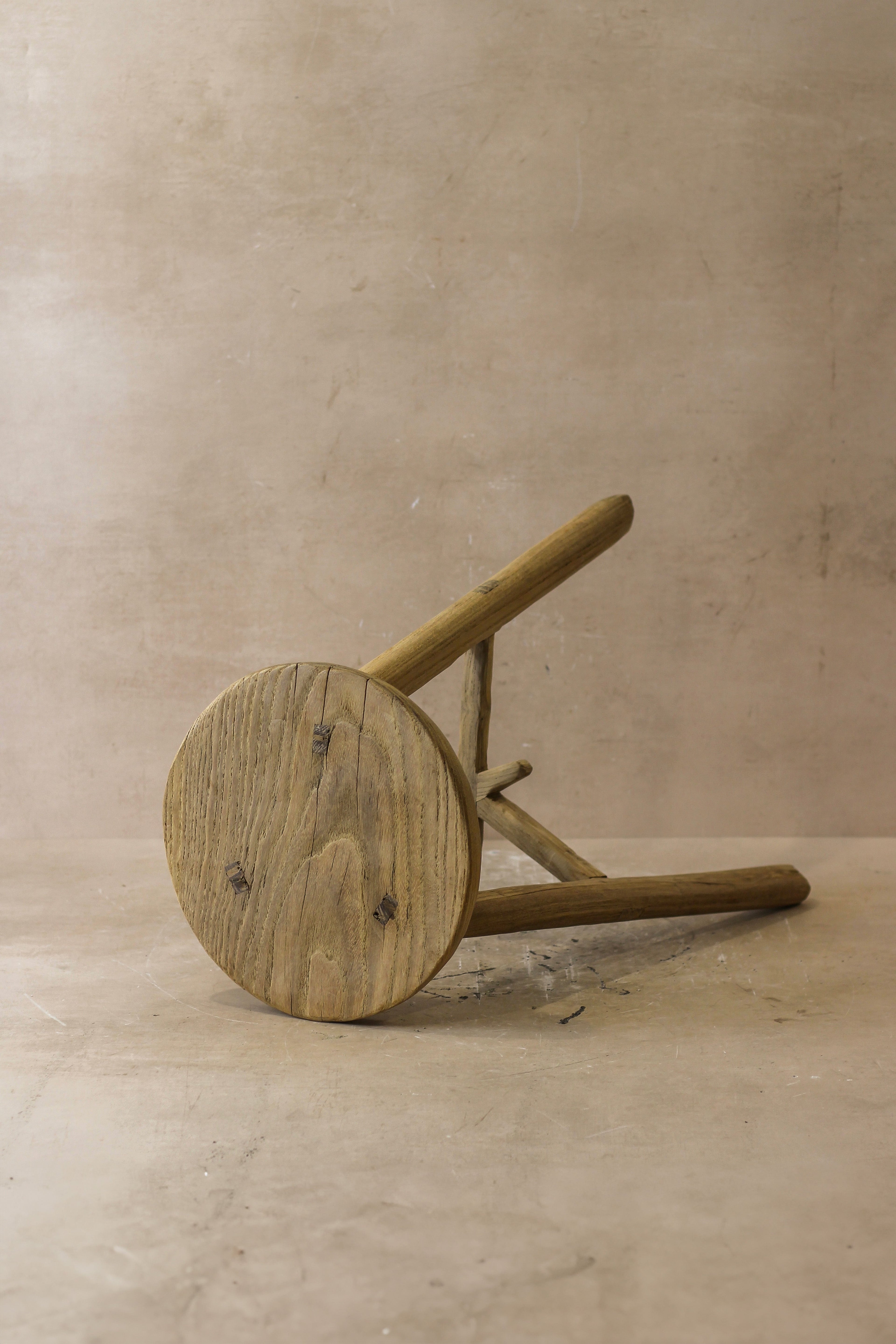 Vintage Rustic Elm Wood Stool - Round - No 41