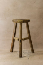 Vintage Rustic Elm Wood Stool - Round - No 42