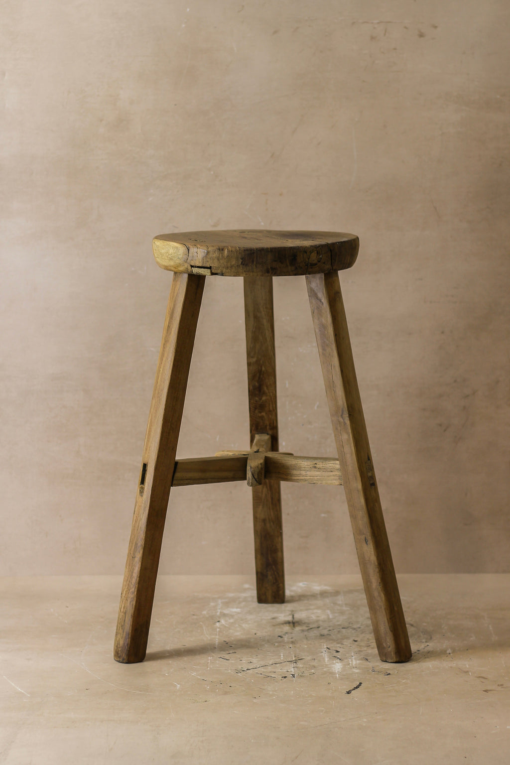Vintage Rustic Elm Wood Stool - Round - No 42