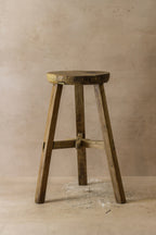 Vintage Rustic Elm Wood Stool - Round - No 42