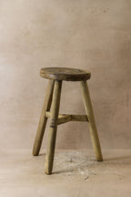 Vintage Rustic Elm Wood Stool - Round - No 43