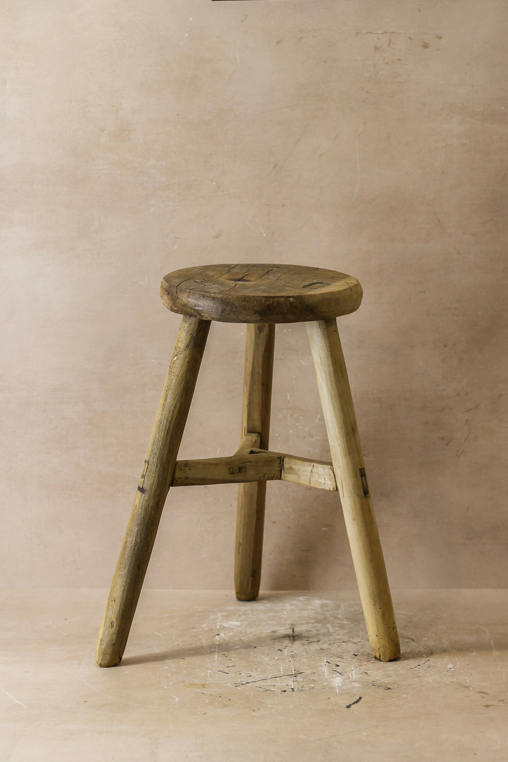 Vintage Rustic Elm Wood Stool - Round - No 43