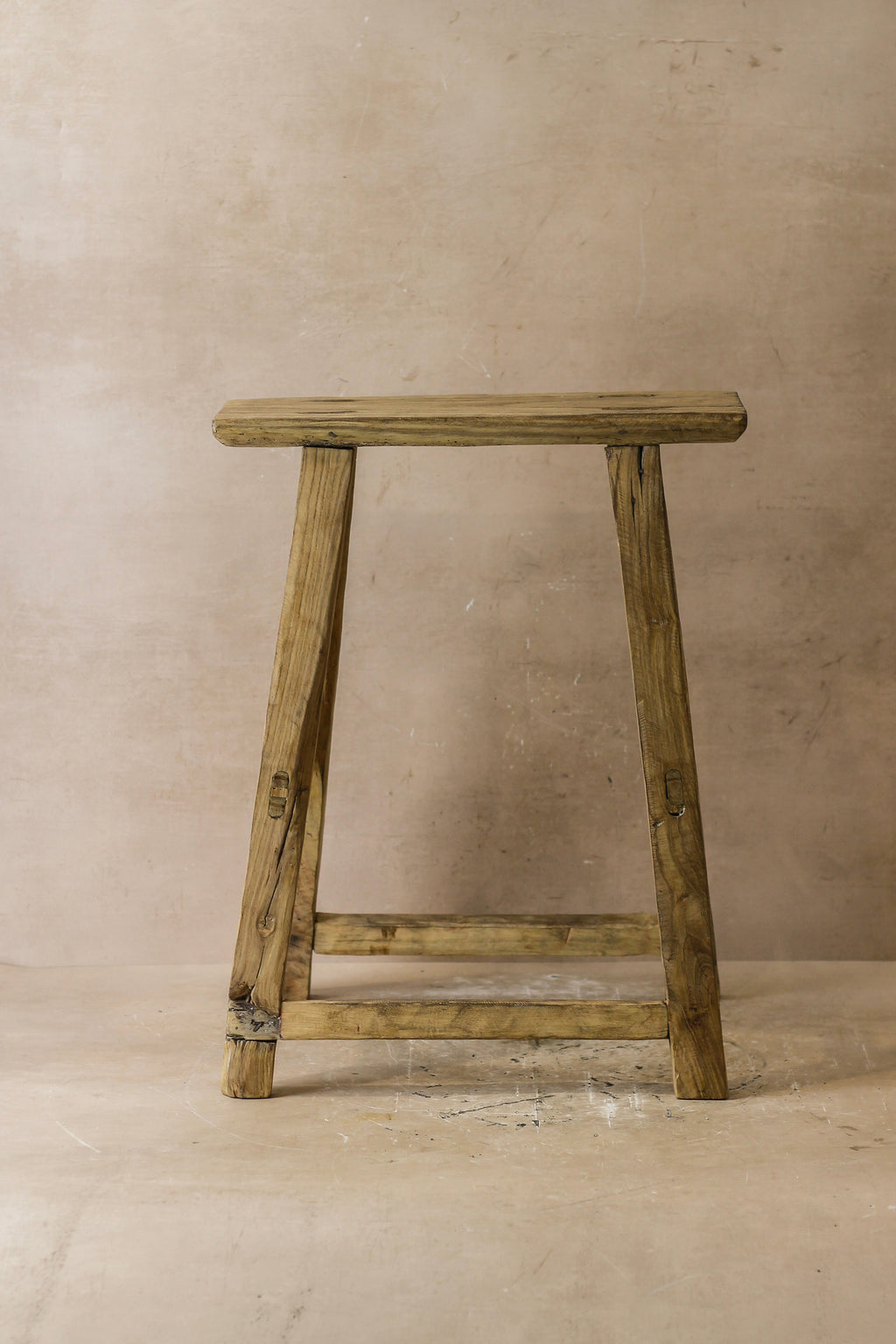 Vintage Rustic Elm Wood Stool - Medium - No 49