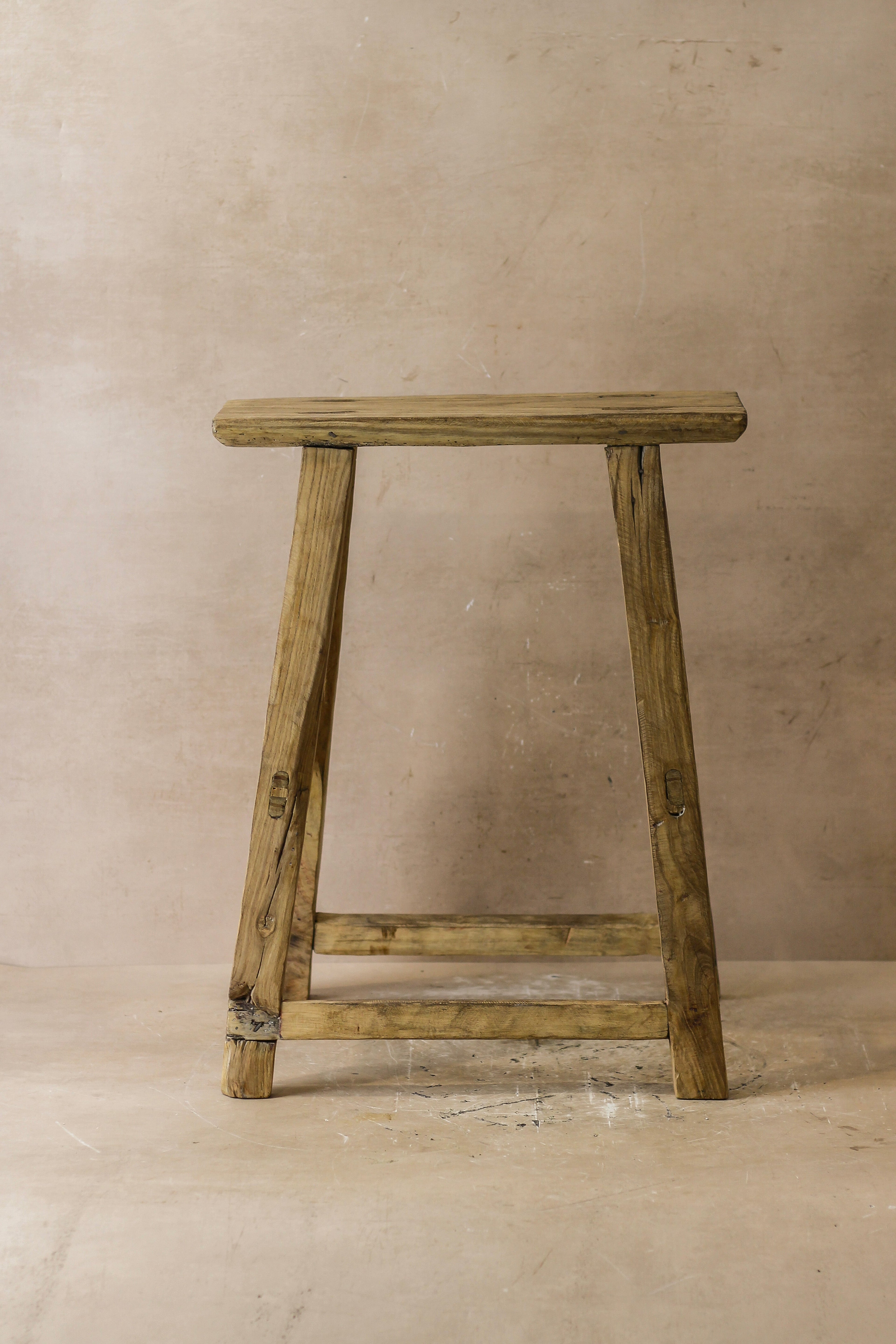 Vintage Rustic Elm Wood Stool - Medium - No 49