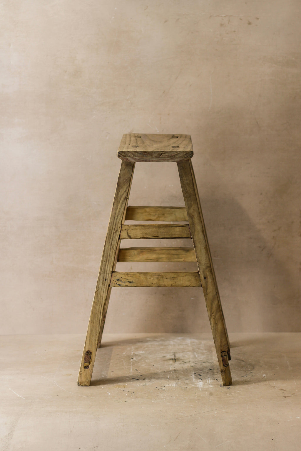 Vintage Rustic Elm Wood Stool - Medium - No 49
