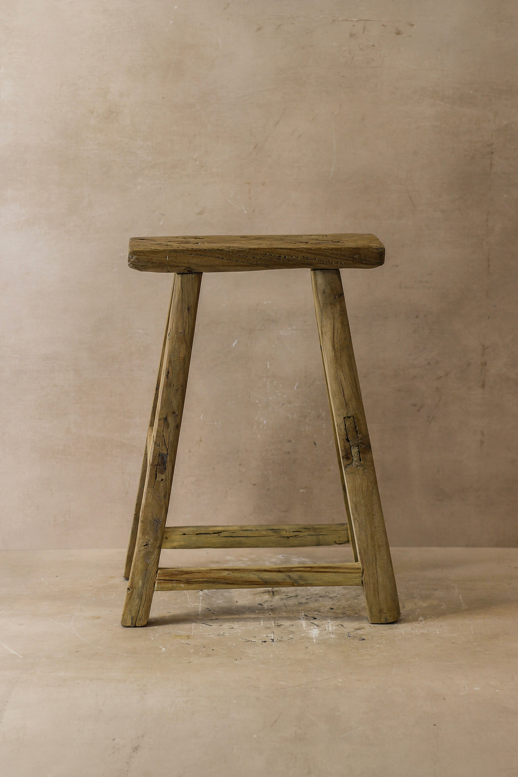 Vintage Rustic Elm Wood Stool - Medium - No 50
