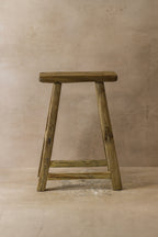 Vintage Rustic Elm Wood Stool - Medium - No 50