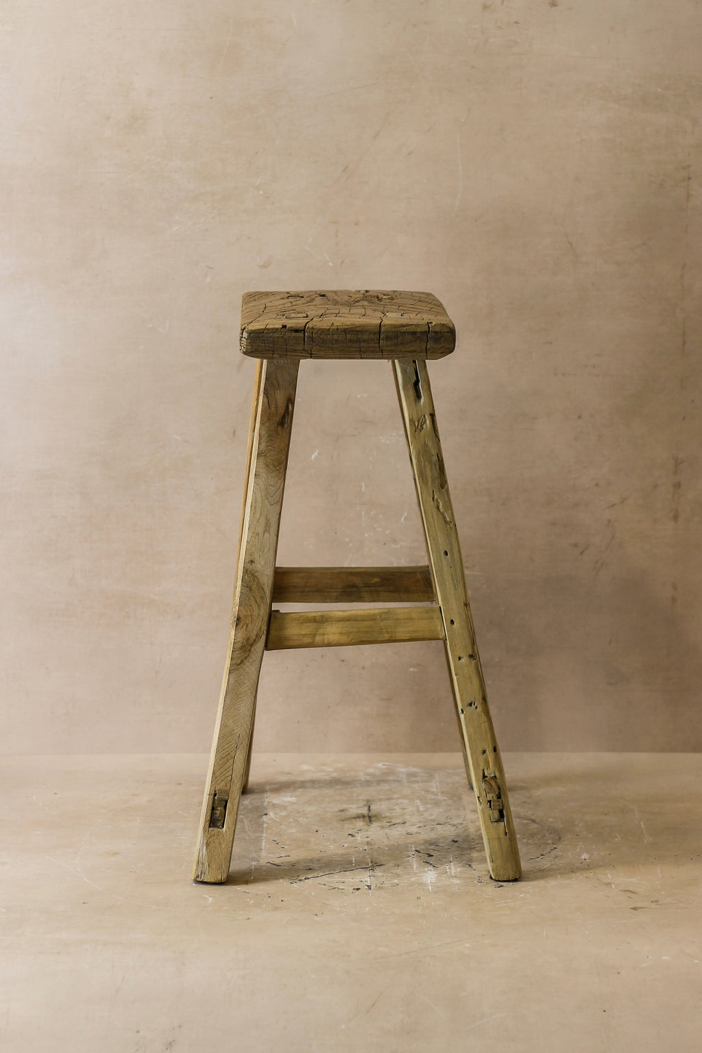 Vintage Rustic Elm Wood Stool - Medium - No 50