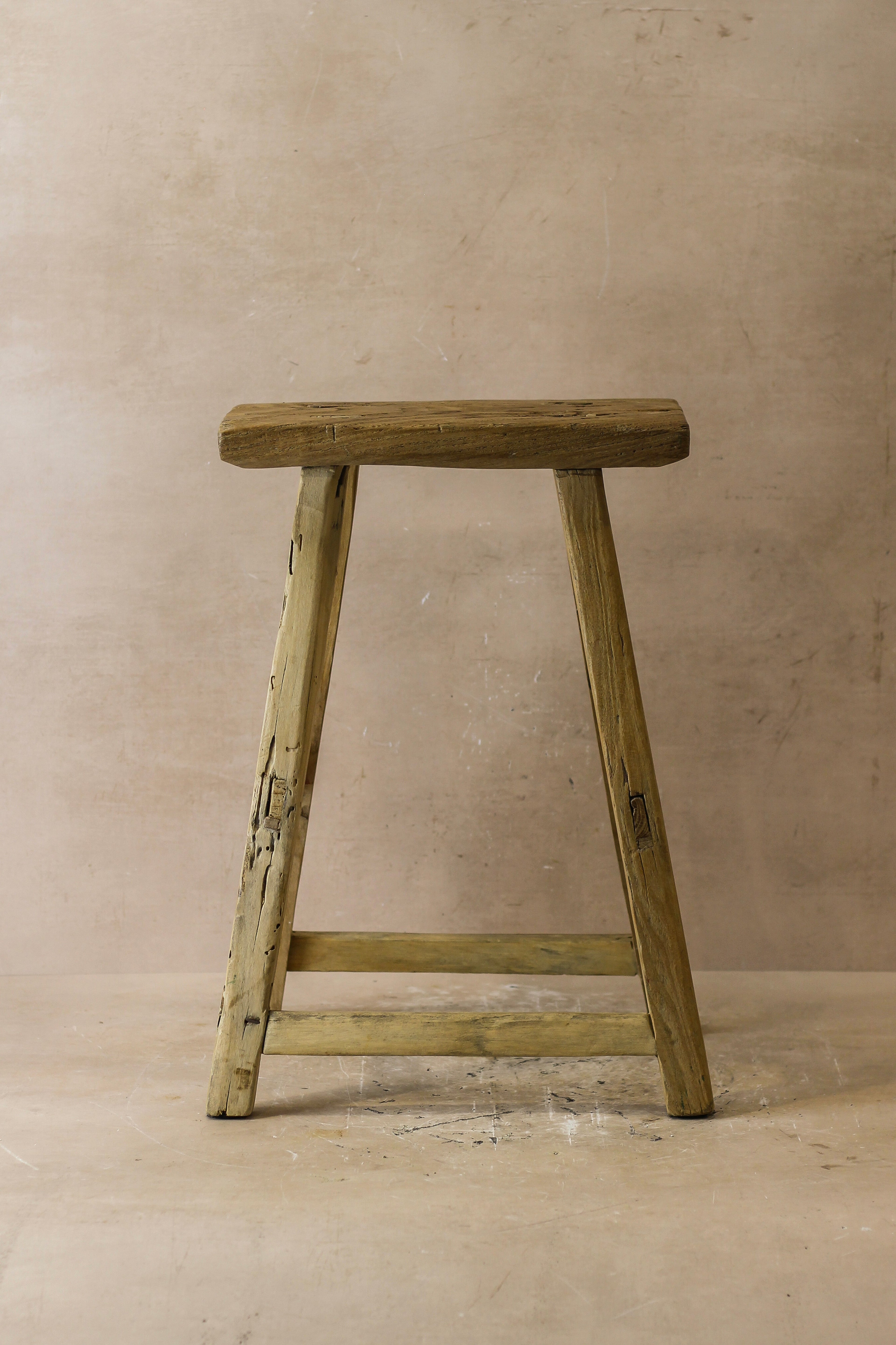 Vintage Rustic Elm Wood Stool - Medium - No 50