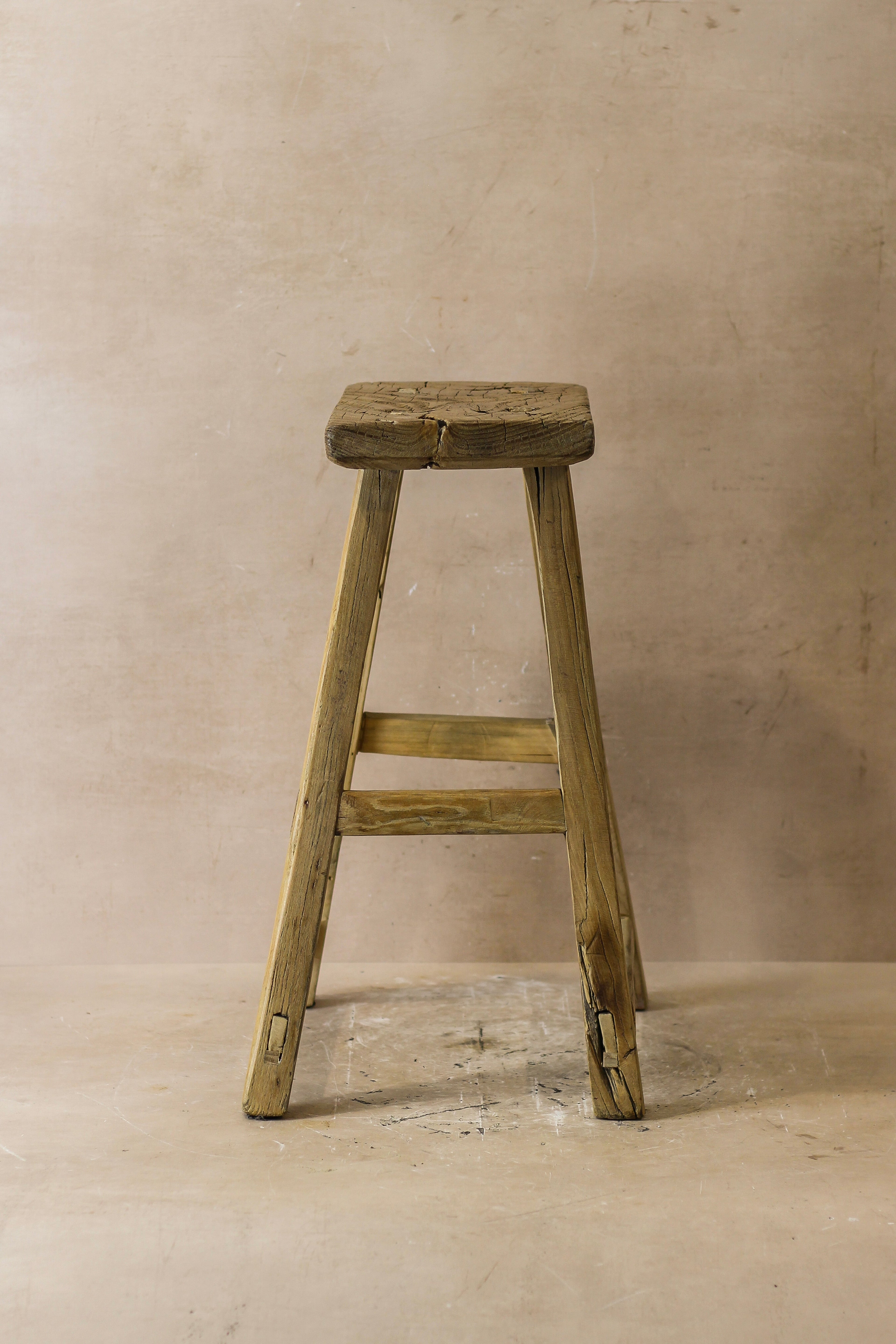 Vintage Rustic Elm Wood Stool - Medium - No 50