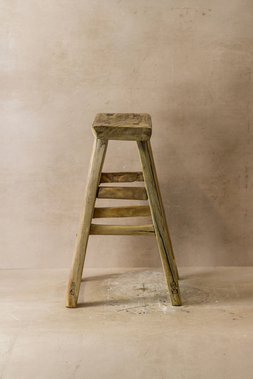 Vintage Rustic Elm Wood Stool - Medium - No 52