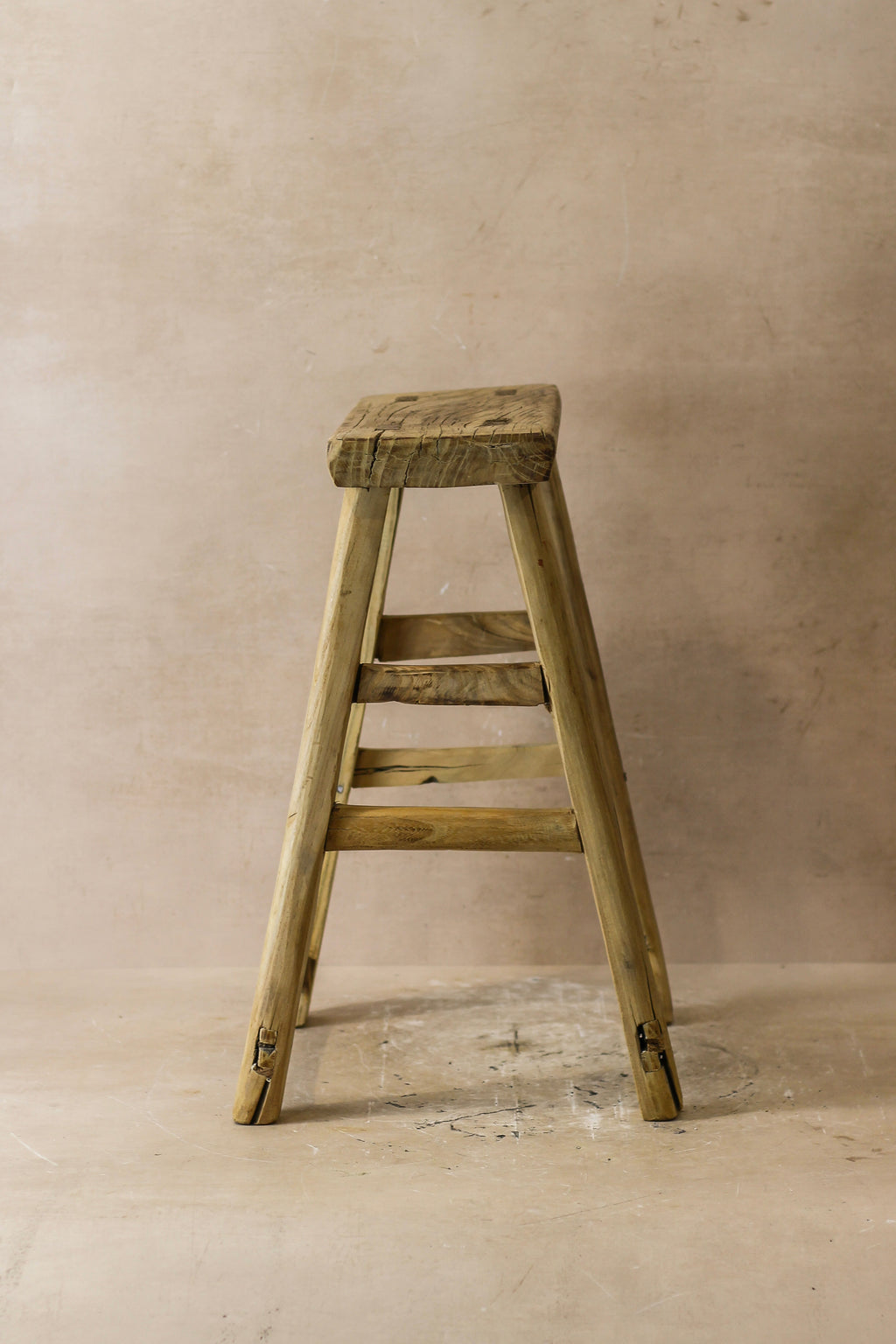 Vintage Rustic Elm Wood Stool - Medium - No 52