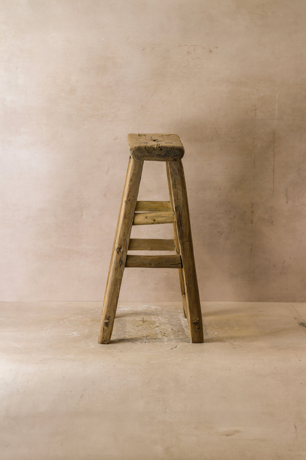 Vintage Rustic Elm Wood Stool - Medium - No 53
