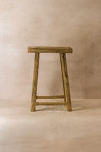 Vintage Rustic Elm Wood Stool - Medium - No 54
