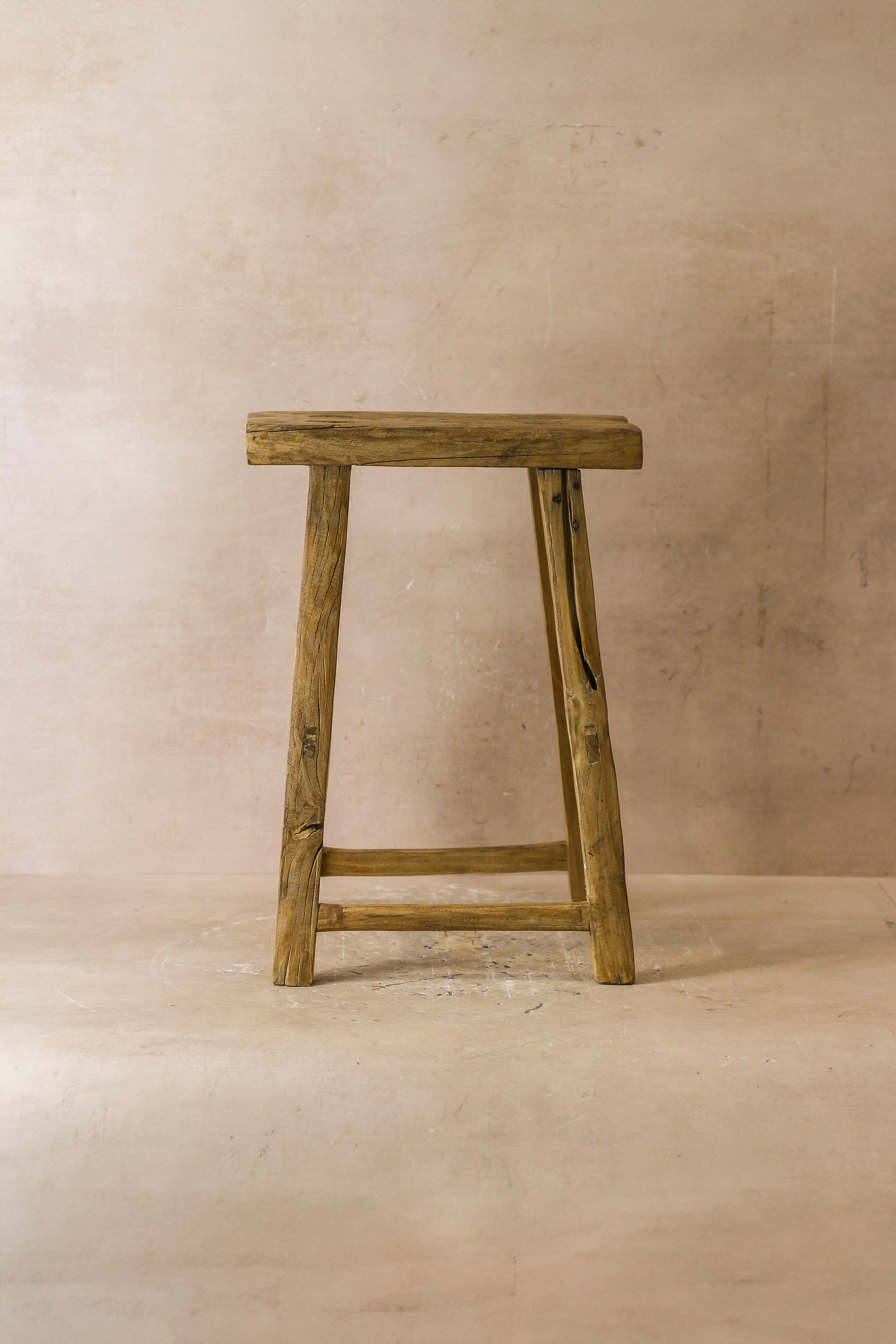 Vintage Rustic Elm Wood Stool - Medium - No 54