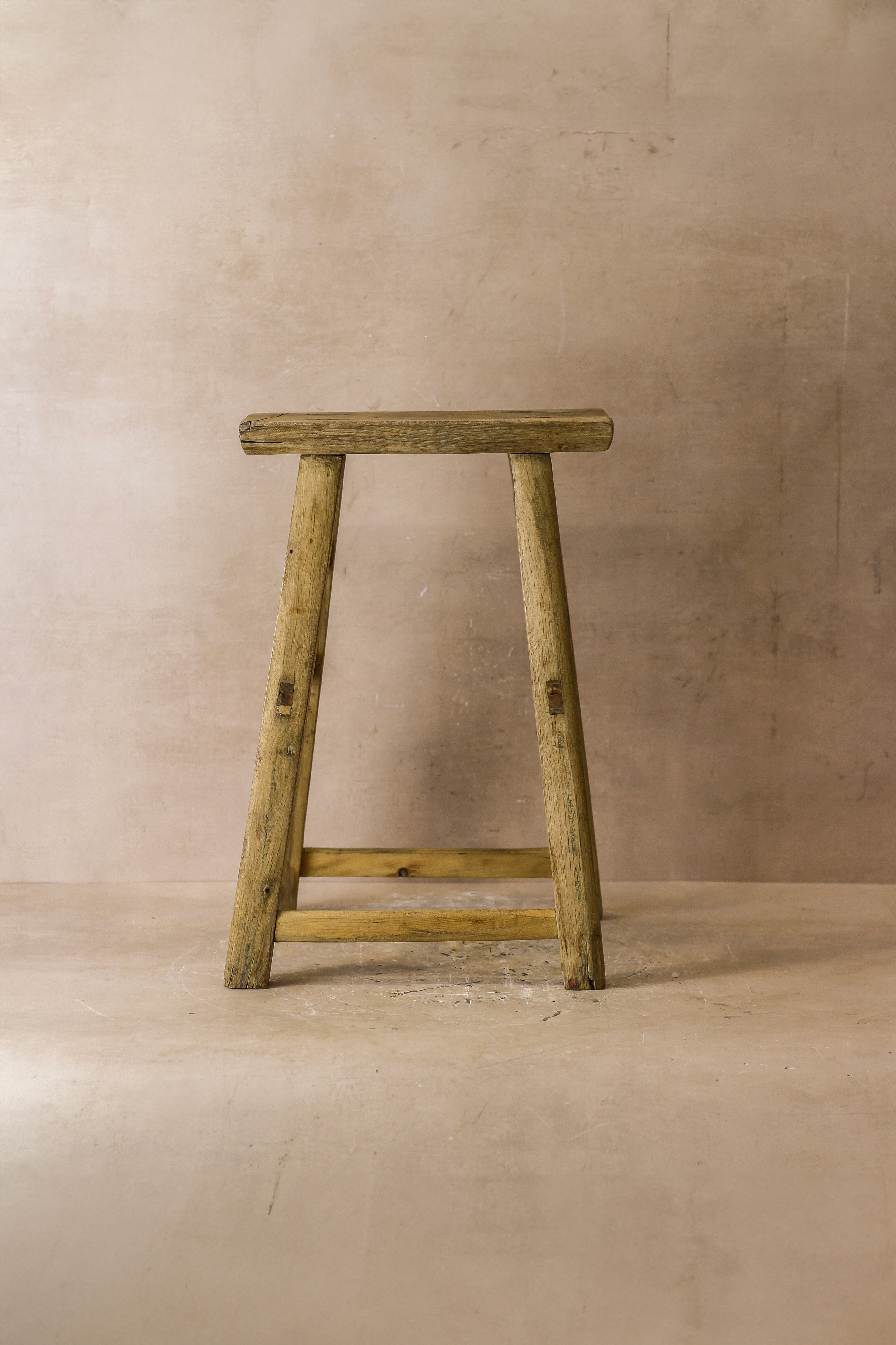 Vintage Rustic Elm Wood Stool - Medium - No 55