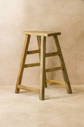 Vintage Rustic Elm Wood Stool - Medium - No 57