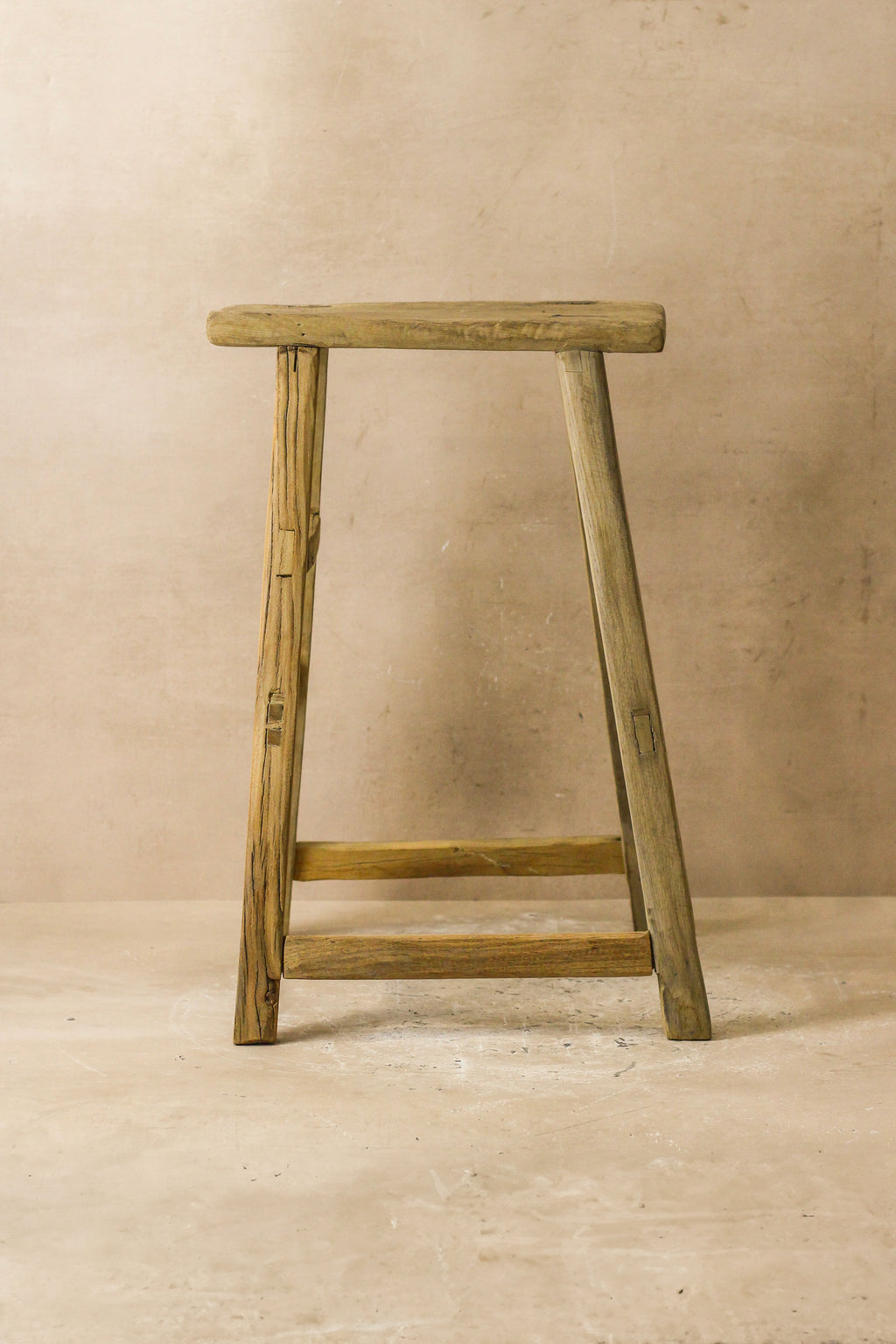 Vintage Rustic Elm Wood Stool - Medium - No 57