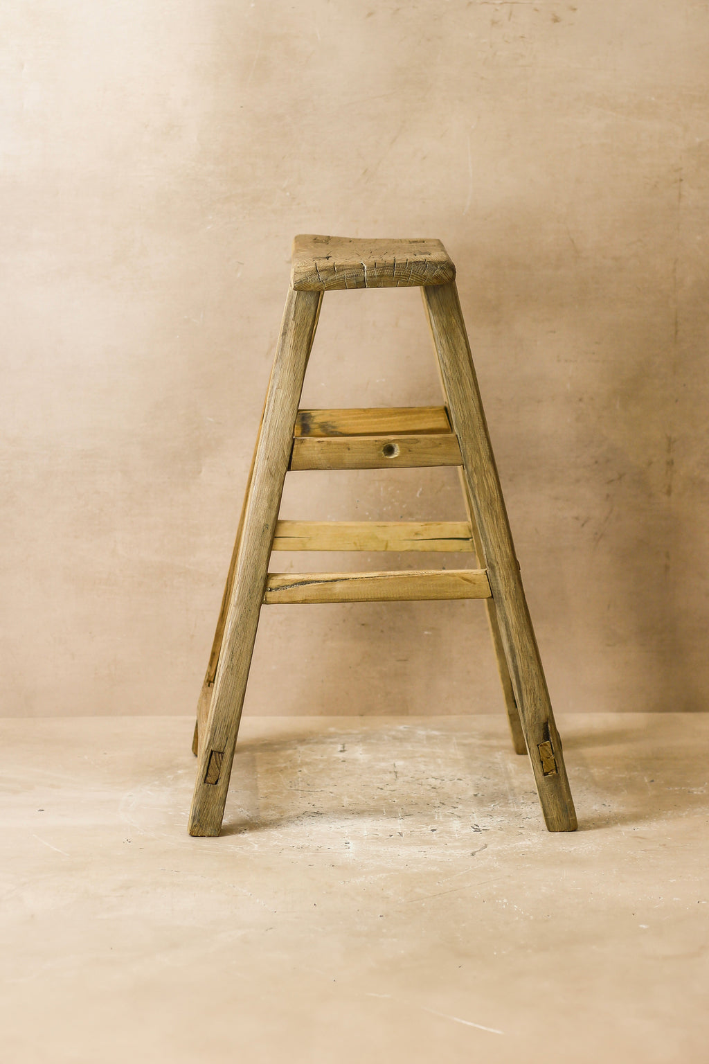 Vintage Rustic Elm Wood Stool - Medium - No 57