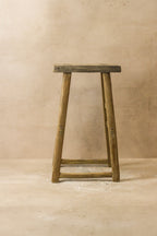Vintage Rustic Elm Wood Stool - Medium - No 58