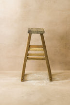 Vintage Rustic Elm Wood Stool - Medium - No 58