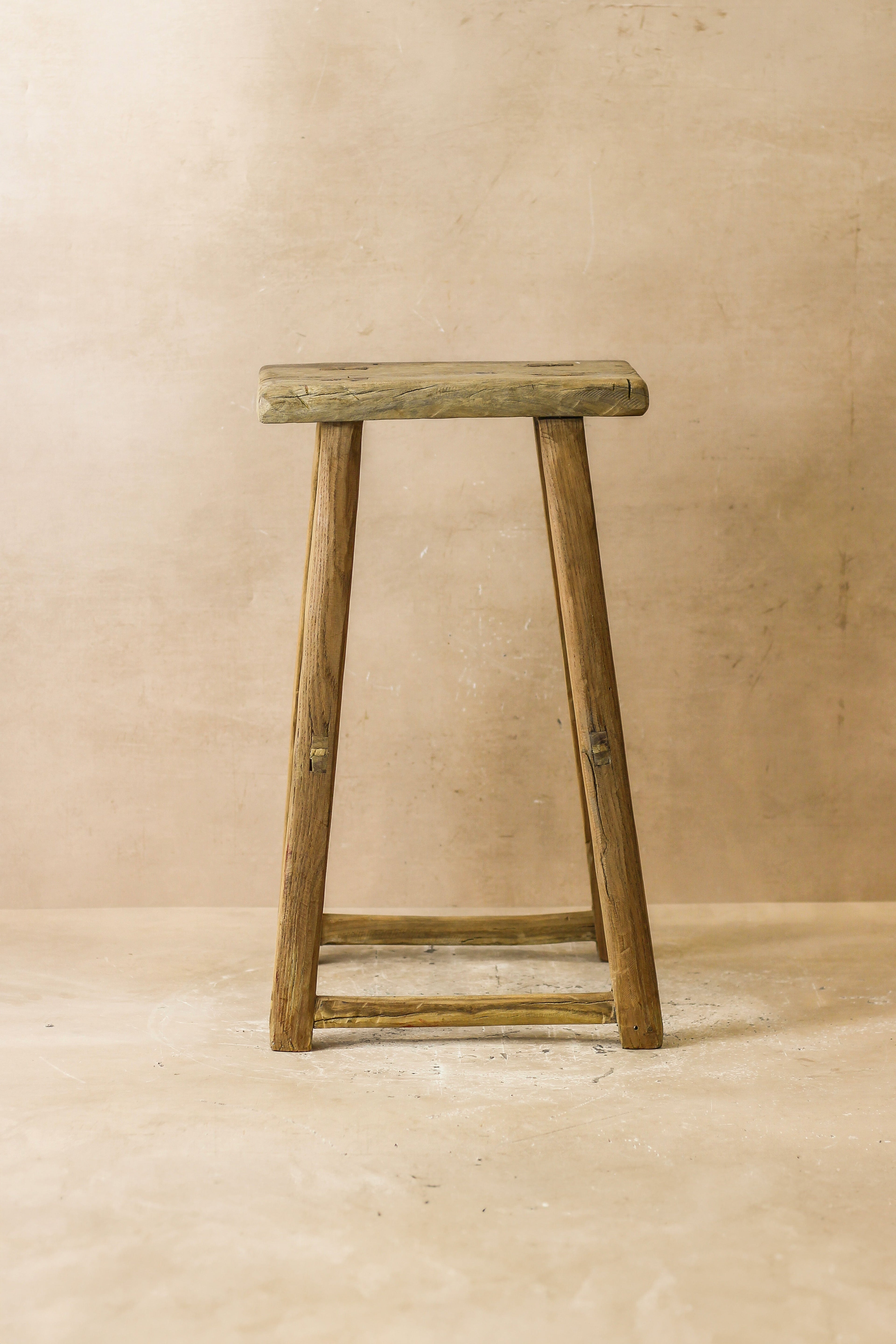 Vintage Rustic Elm Wood Stool - Medium - No 58