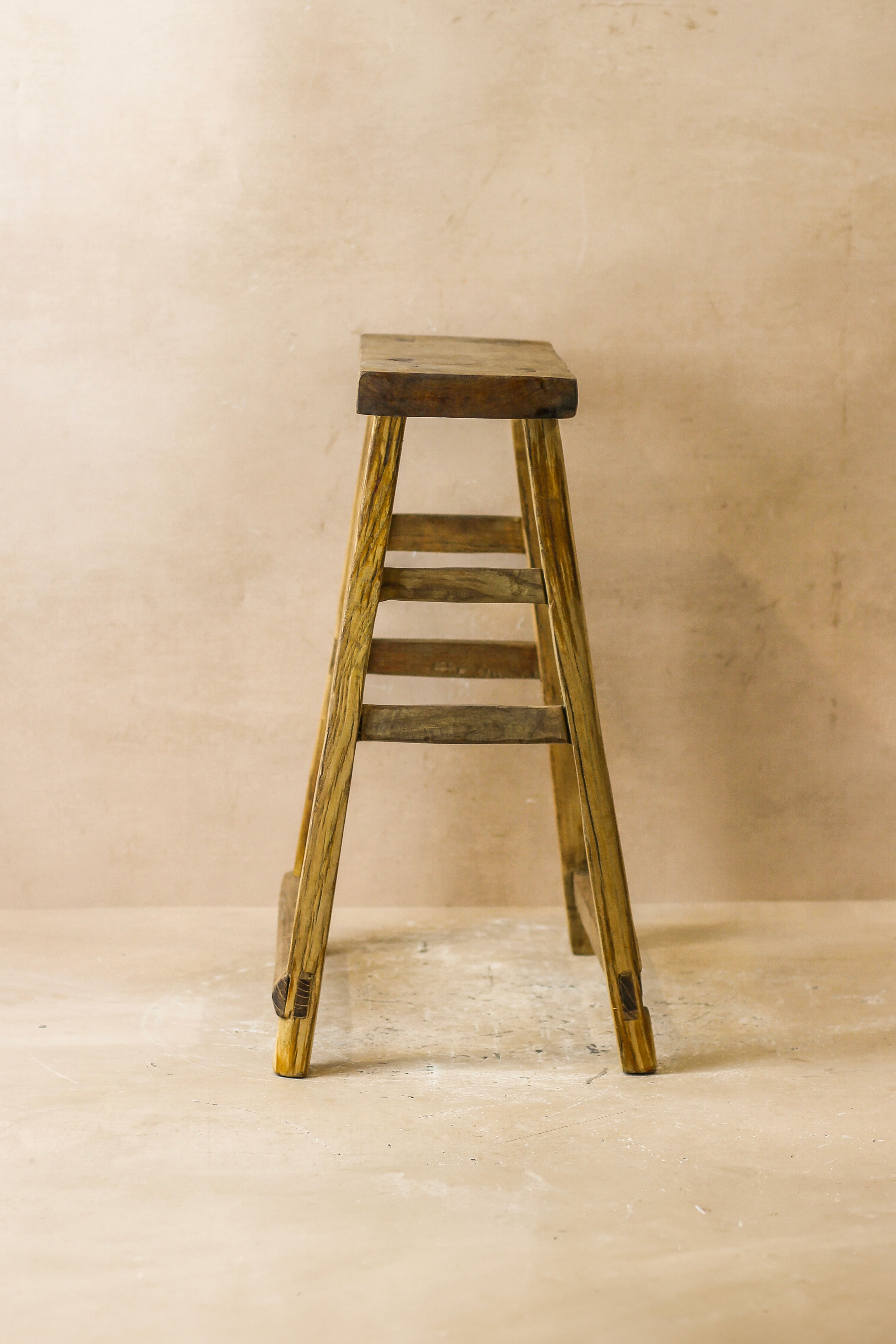 Vintage Rustic Elm Wood Stool - Medium - No 59
