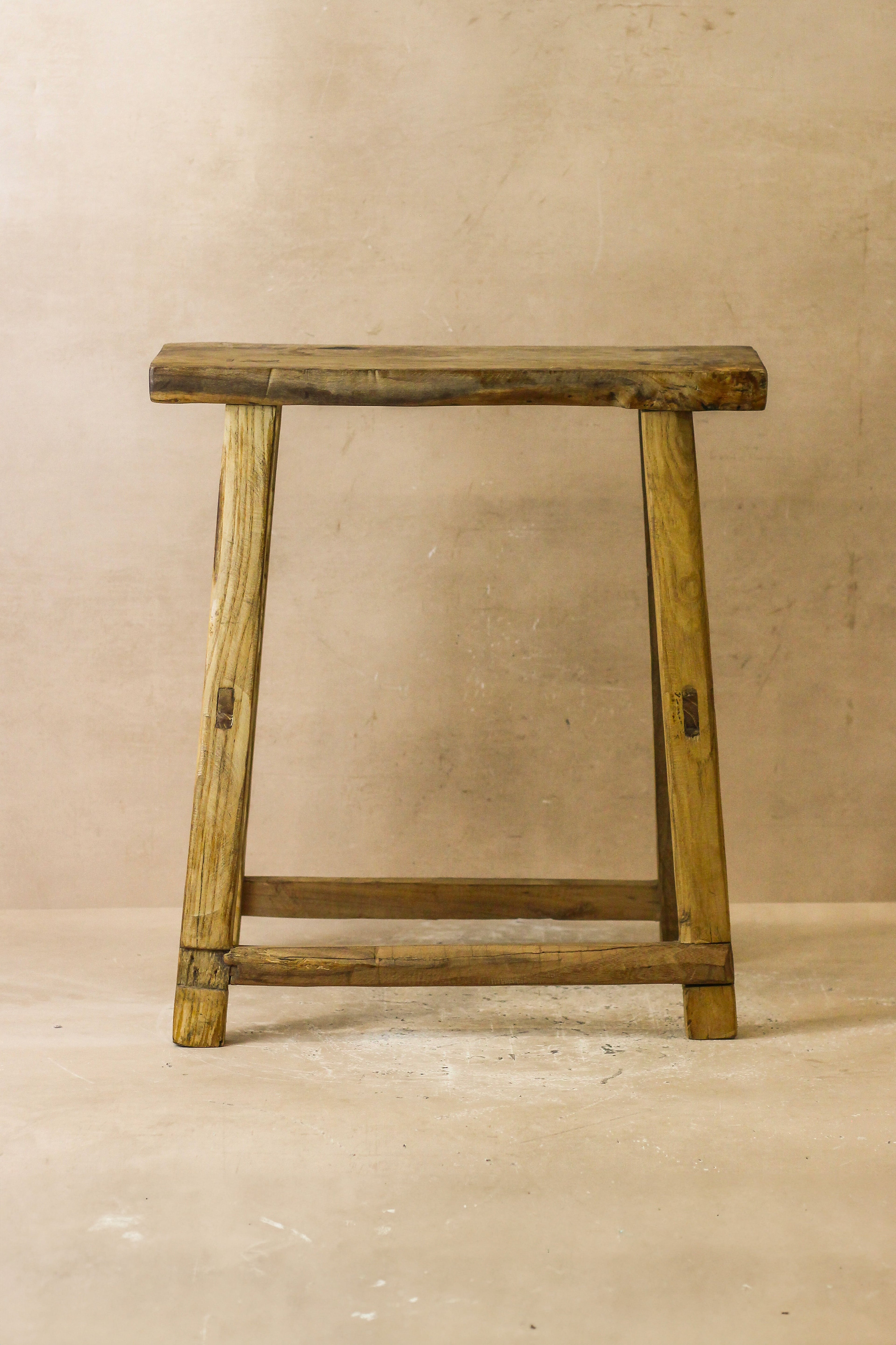 Vintage Rustic Elm Wood Stool - Medium - No 59