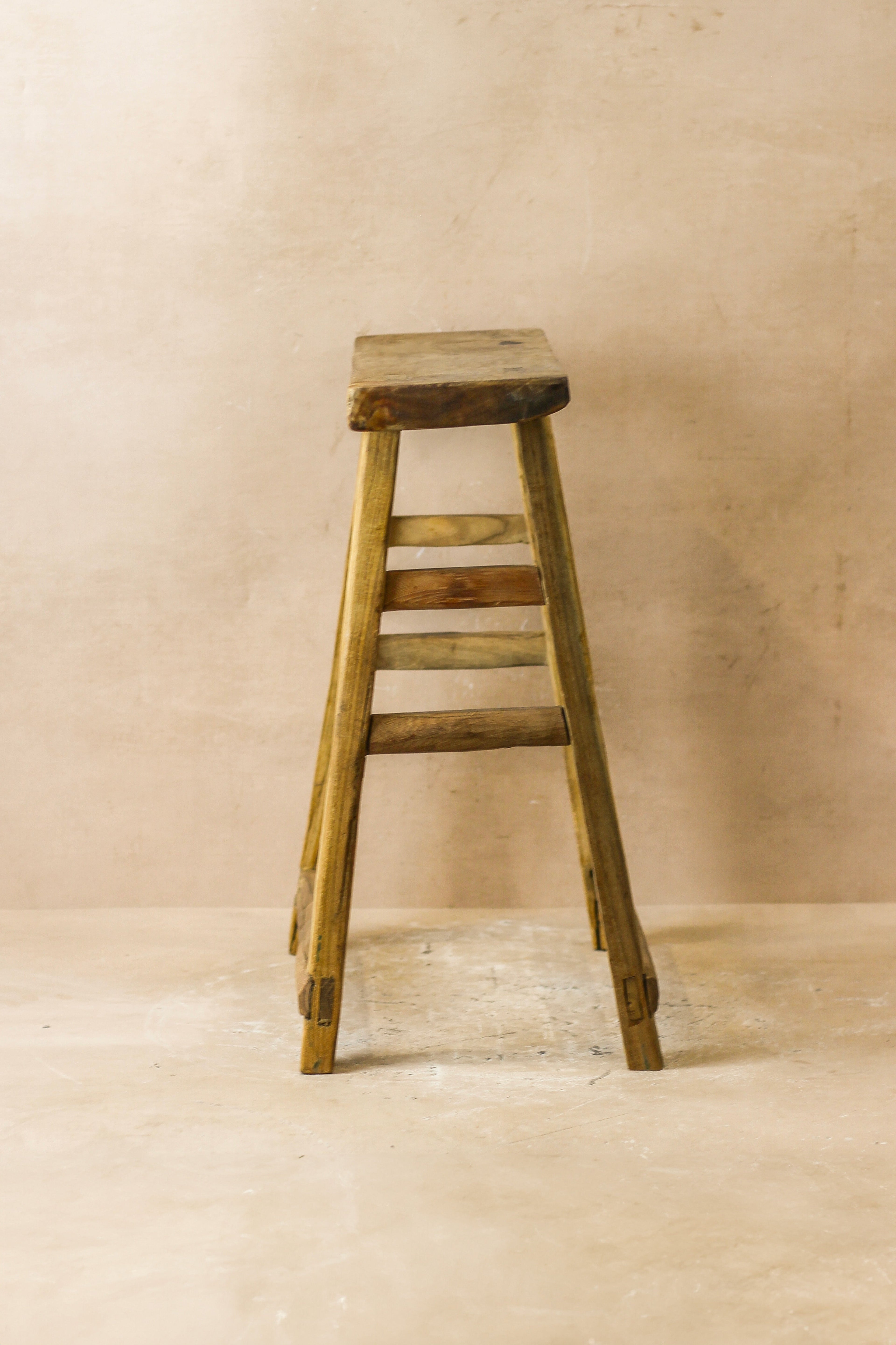 Vintage Rustic Elm Wood Stool - Medium - No 59