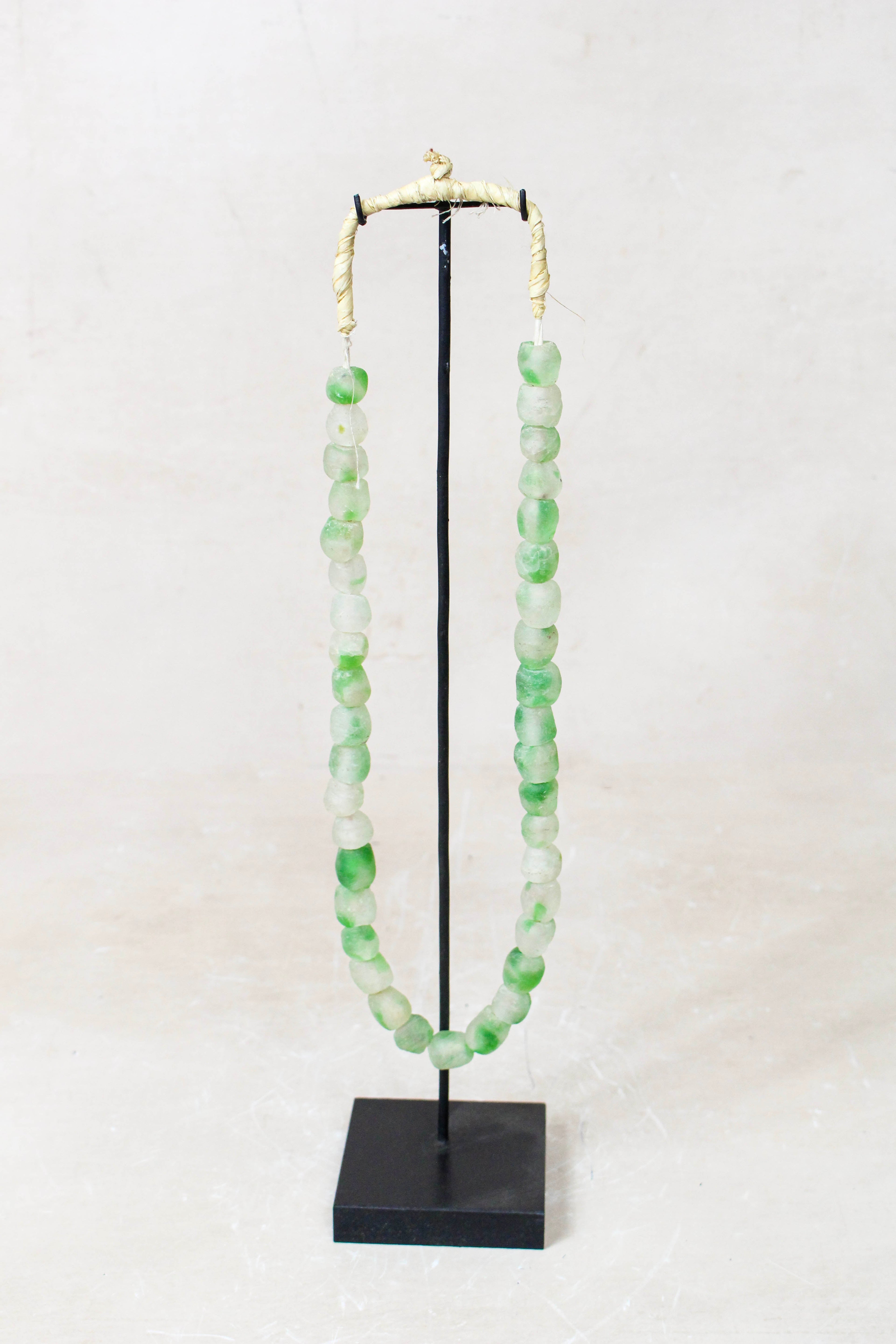 Ghana Glass Beads Necklace, Green and White - 85.12