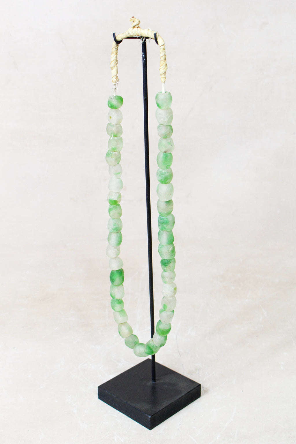 Ghana Glass Beads Necklace, Green and White - 85.12