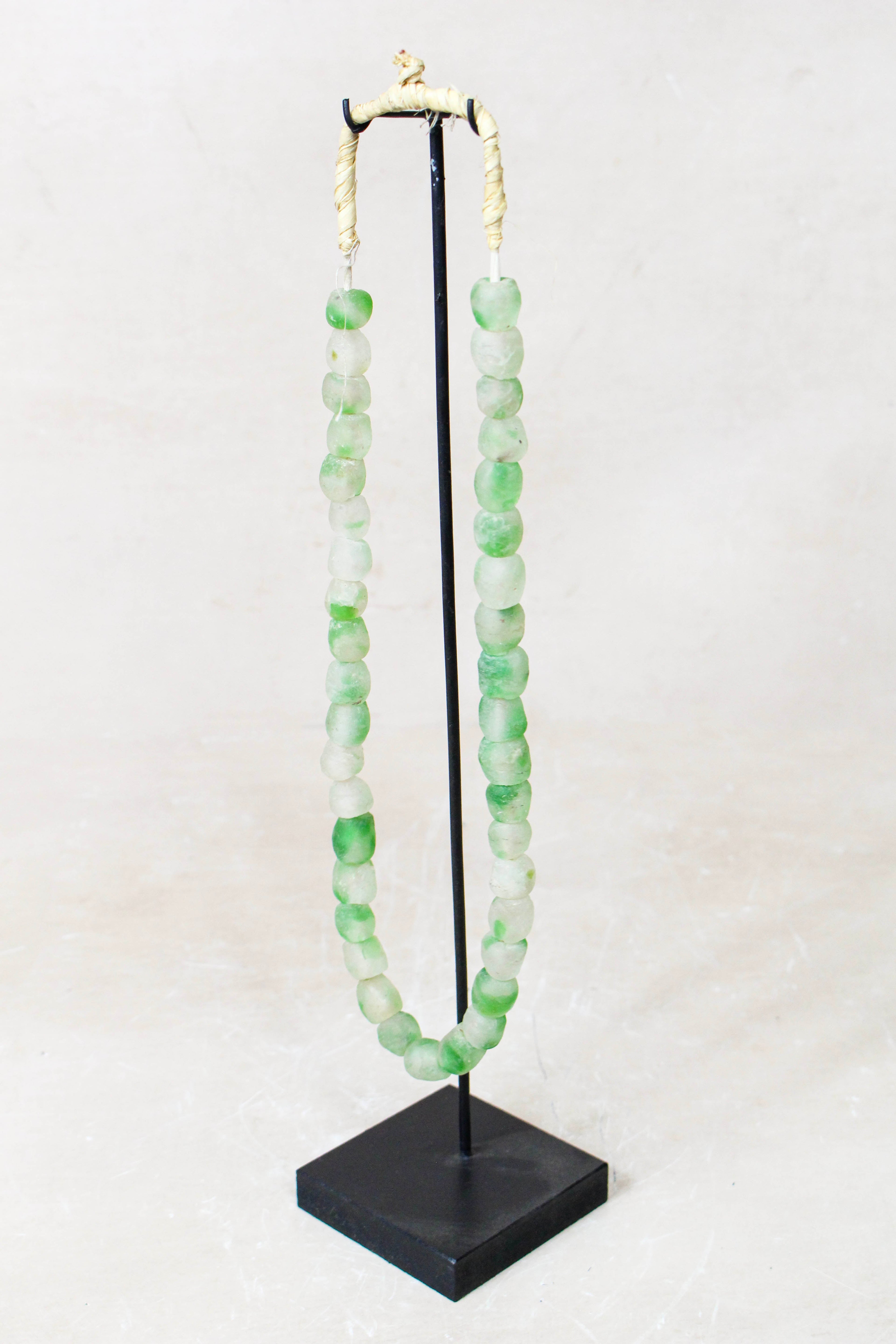Ghana Glass Beads Necklace, Green and White - 85.12