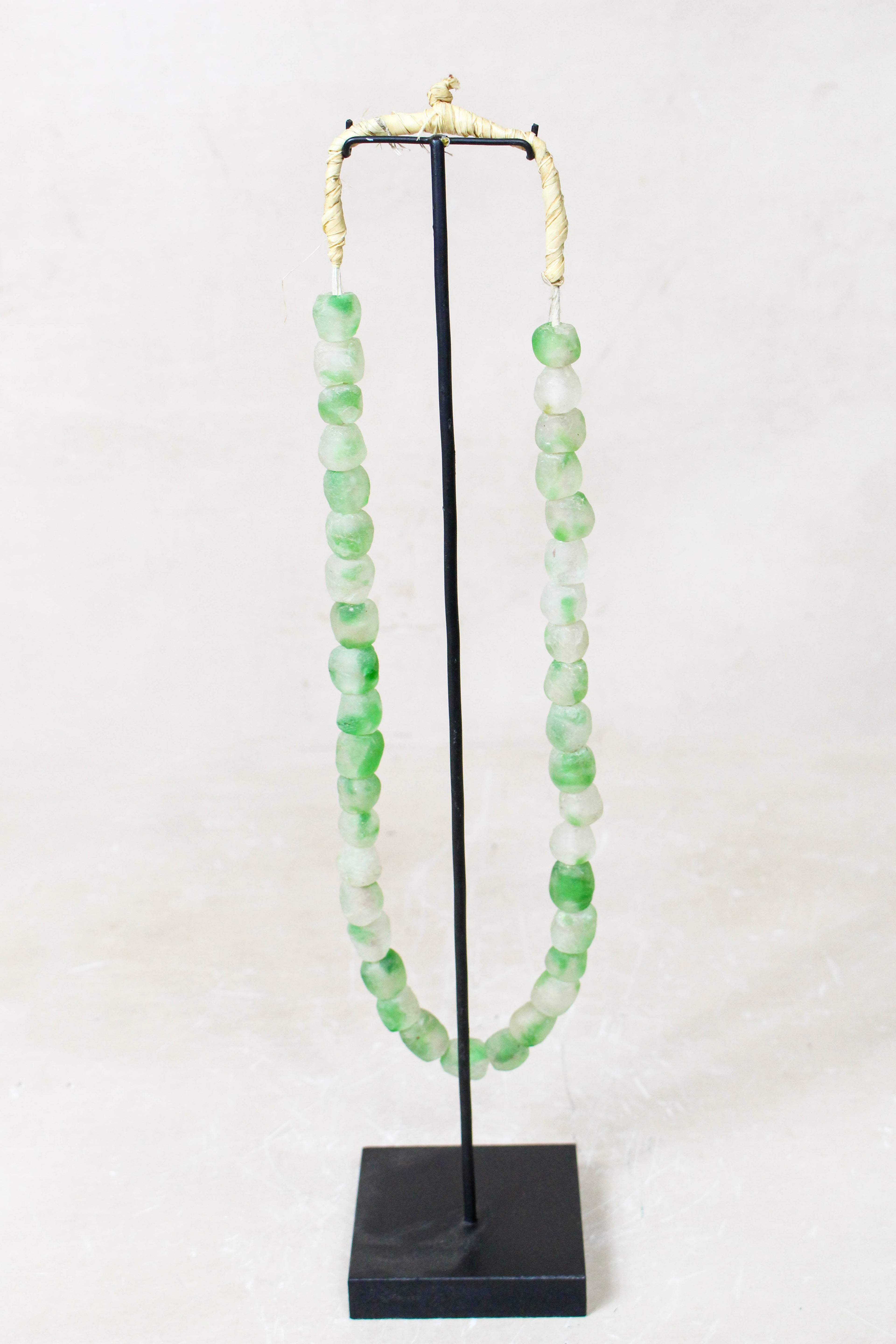 Ghana Glass Beads Necklace, Green and White - 85.12