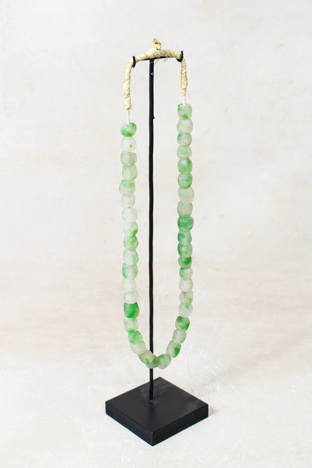 Ghana Glass Beads Necklace, Green and White - 85.12