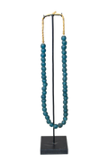 Ghana Glass Beads Necklace, Dark Teal - 85.13