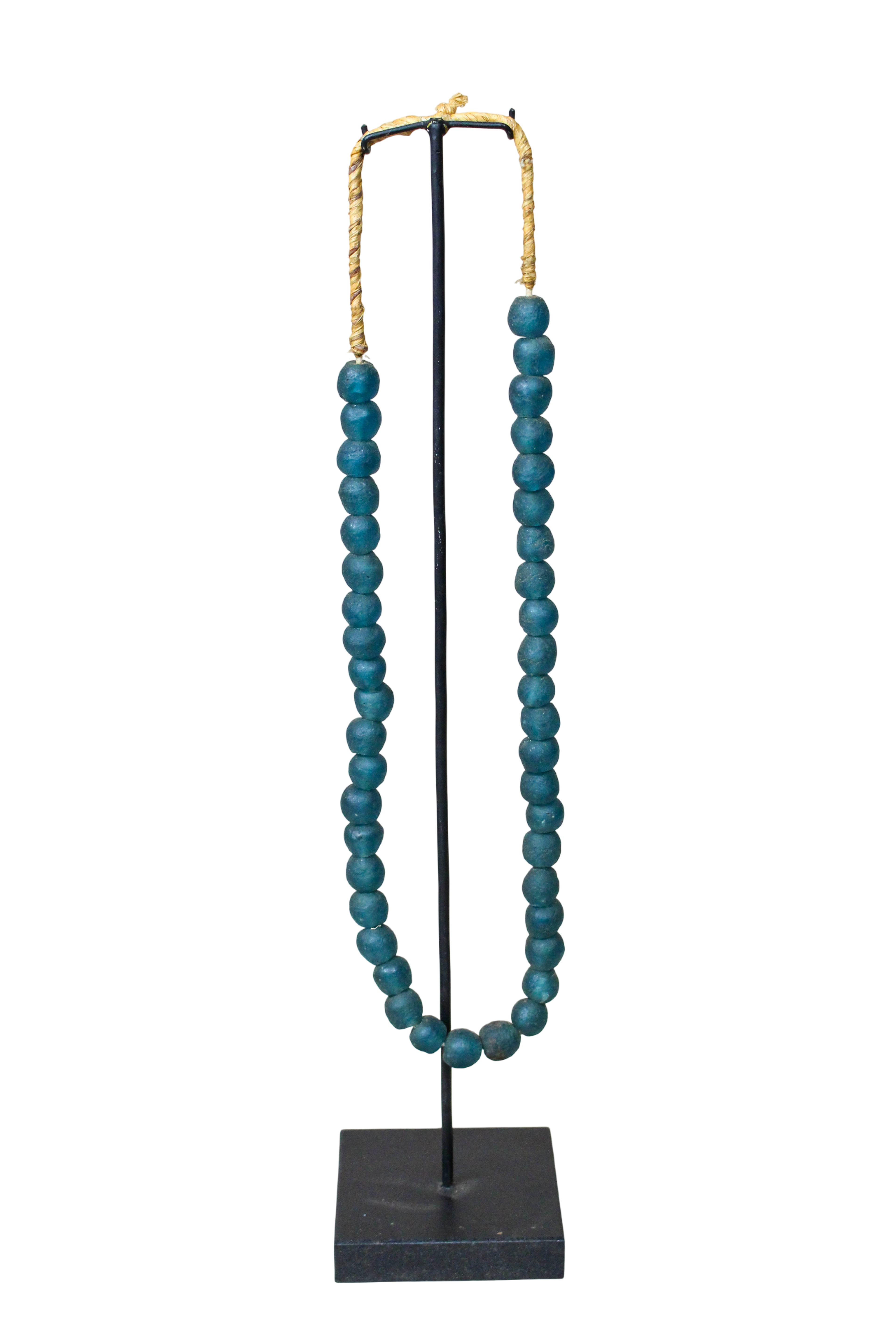 Ghana Glass Beads Necklace, Dark Teal - 85.13